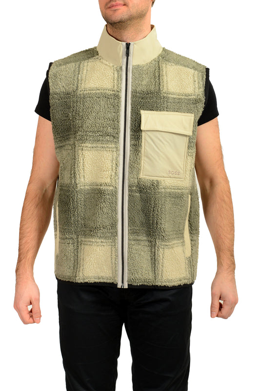 Hugo Boss "Ze_Check" Men's Full Zip Multi-Color Sherpa Vest US M IT 50