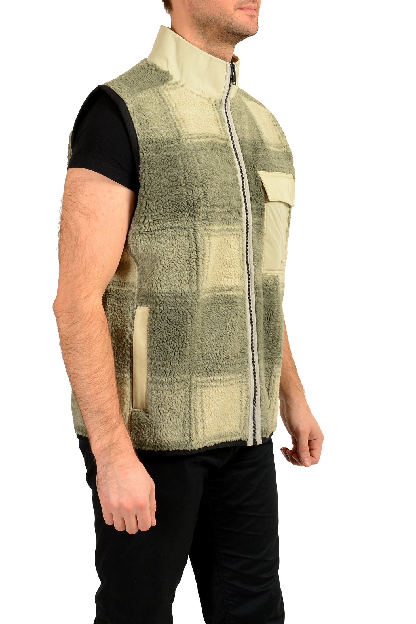 Hugo Boss "Ze_Check" Men's Full Zip Multi-Color Sherpa Vest US M IT 50