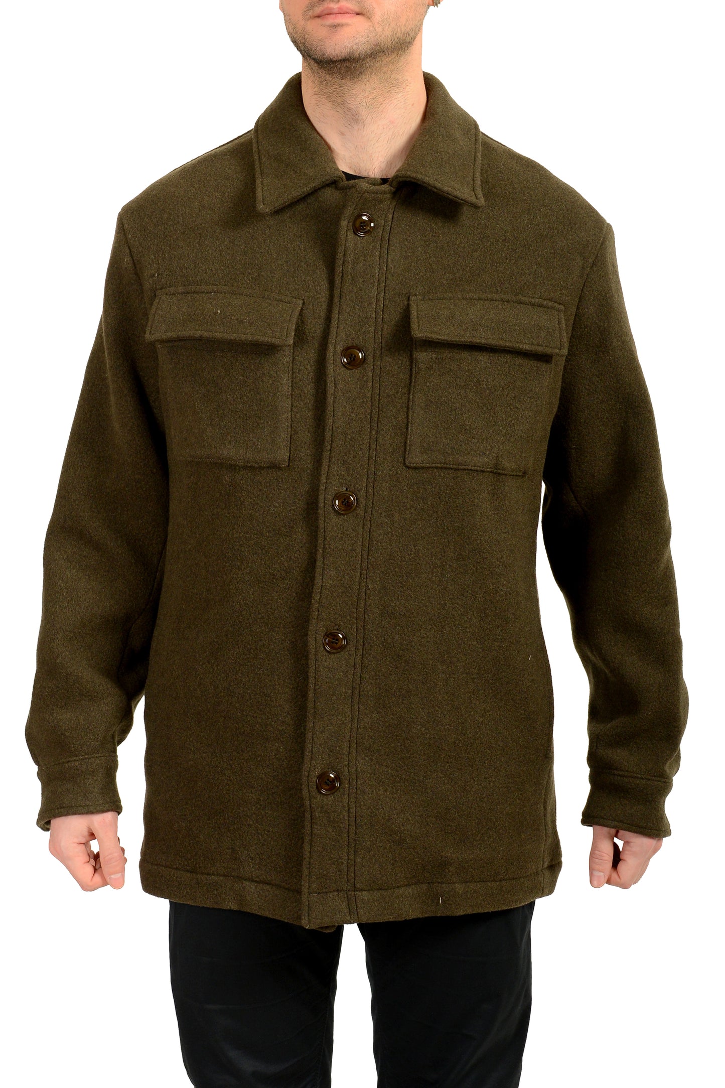 Hugo Boss "C-Clark-OS-244" Green Wool Button Down Coat US 38R IT 48R