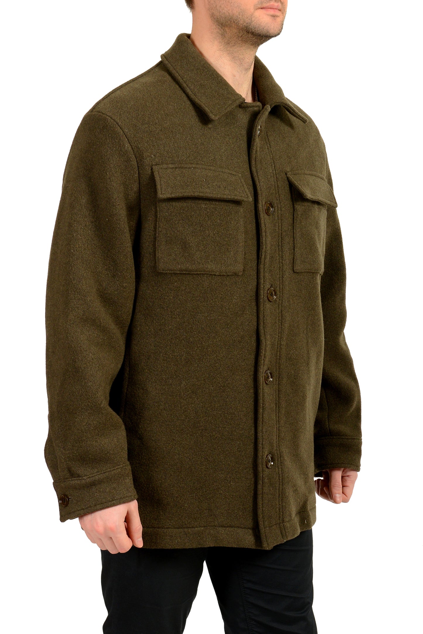 Hugo Boss "C-Clark-OS-244" Green Wool Button Down Coat US 38R IT 48R
