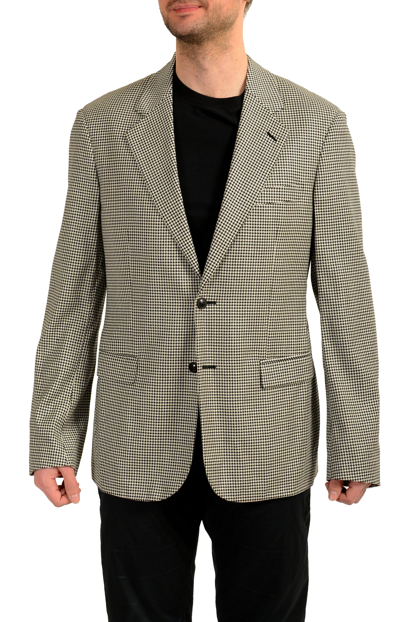 Versace Men's Houndstooth Print Wool Two Button Blazer US 44 IT 54