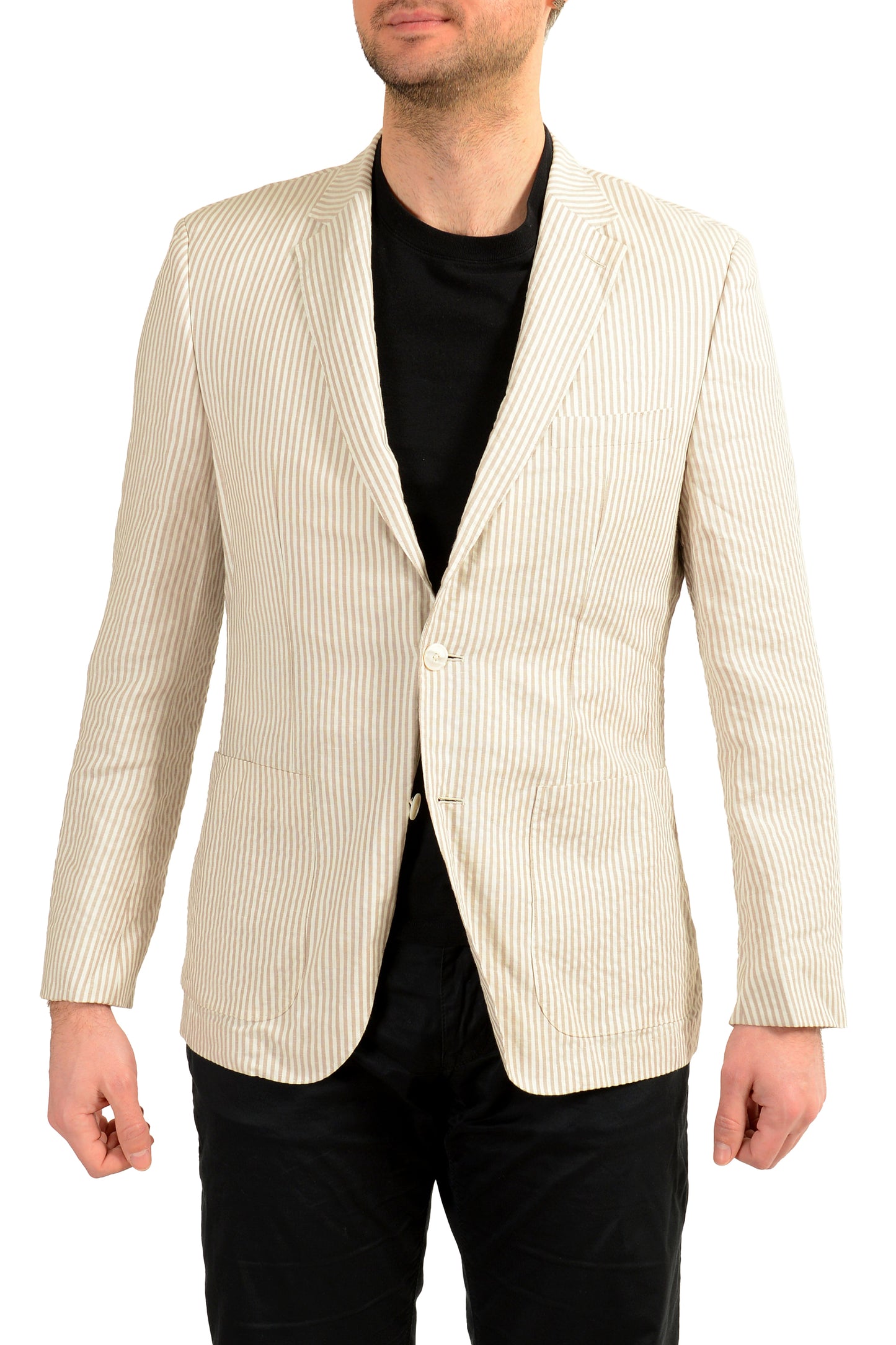 Hugo Boss Men's "Janson3" Striped Linen Wool Two Button Blazer US 38R IT 48R