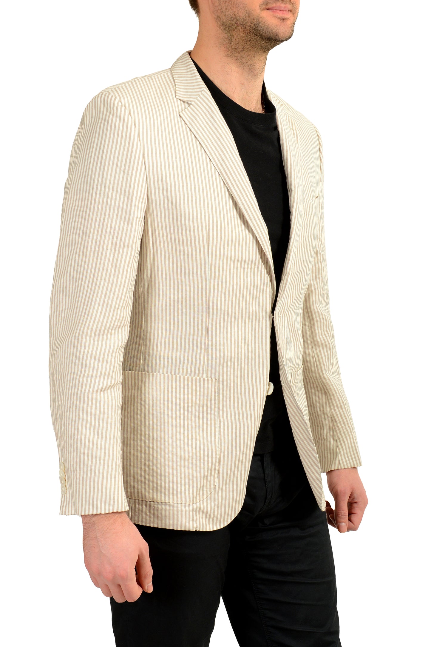 Hugo Boss Men's "Janson3" Striped Linen Wool Two Button Blazer US 38R IT 48R