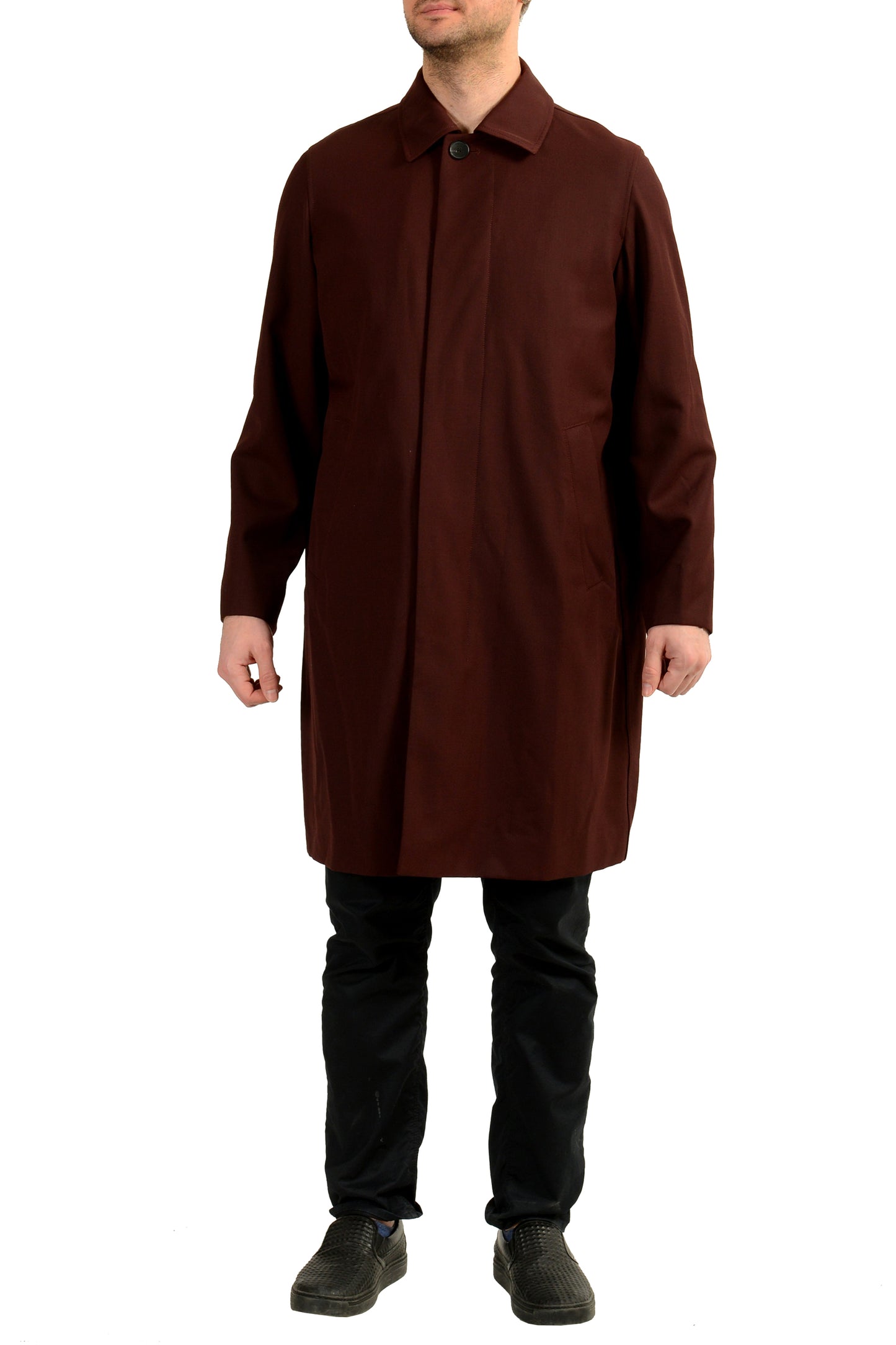 Hugo Boss "Gustav" Plum Purple Wool Button Down Coat US 38R IT 48R