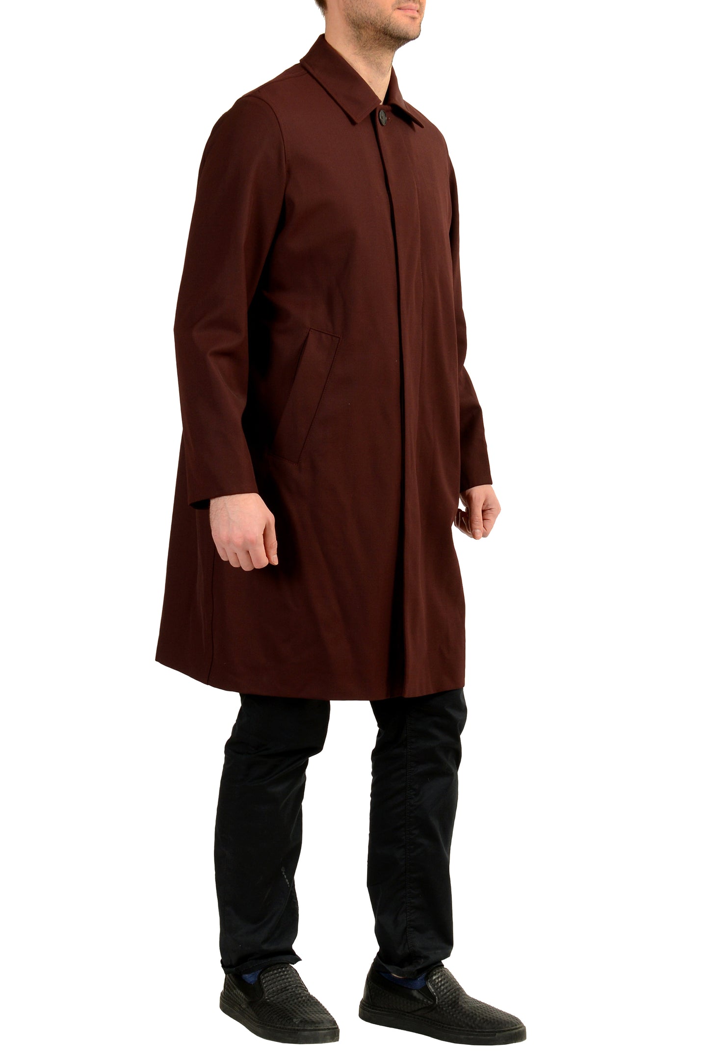Hugo Boss "Gustav" Plum Purple Wool Button Down Coat US 38R IT 48R