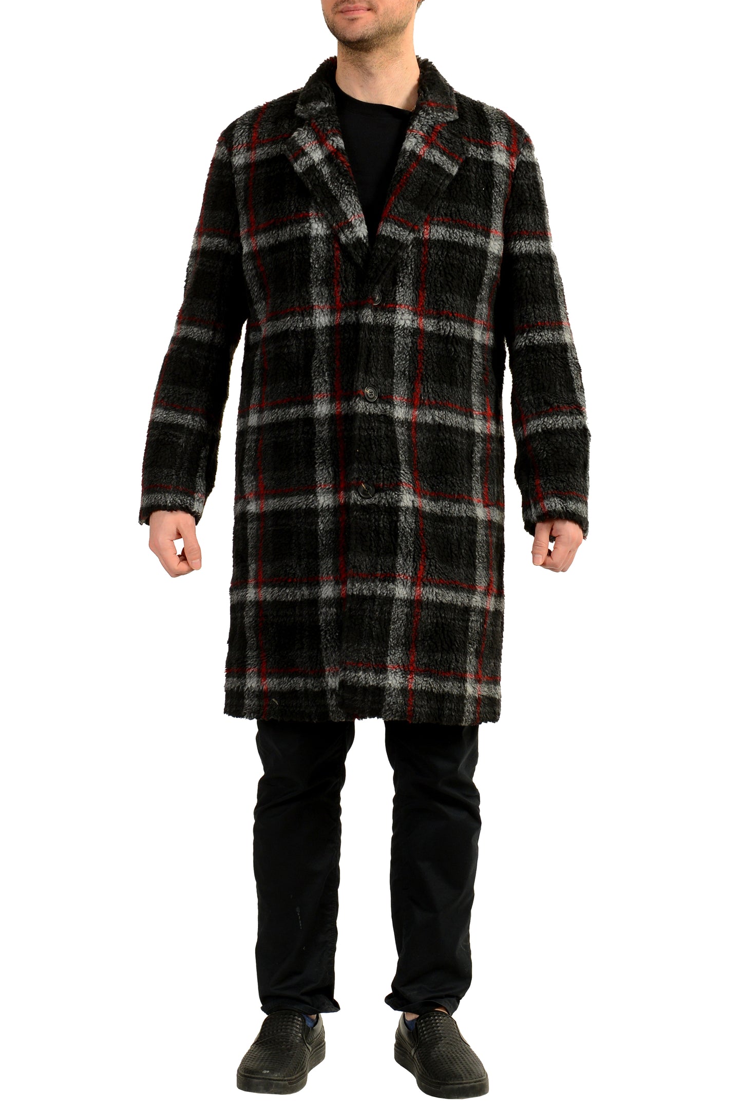 Hugo Boss "Merlon2341" Multi-Color Wool Plaid Button Down Coat US M IT 50