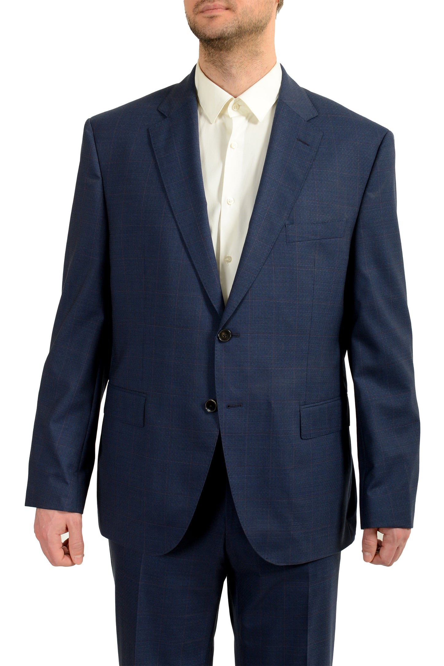 Hugo Boss Men's "Phoenix/Madisen" Comfort Fit Plaid 100% Wool Suit US 46S IT 56S