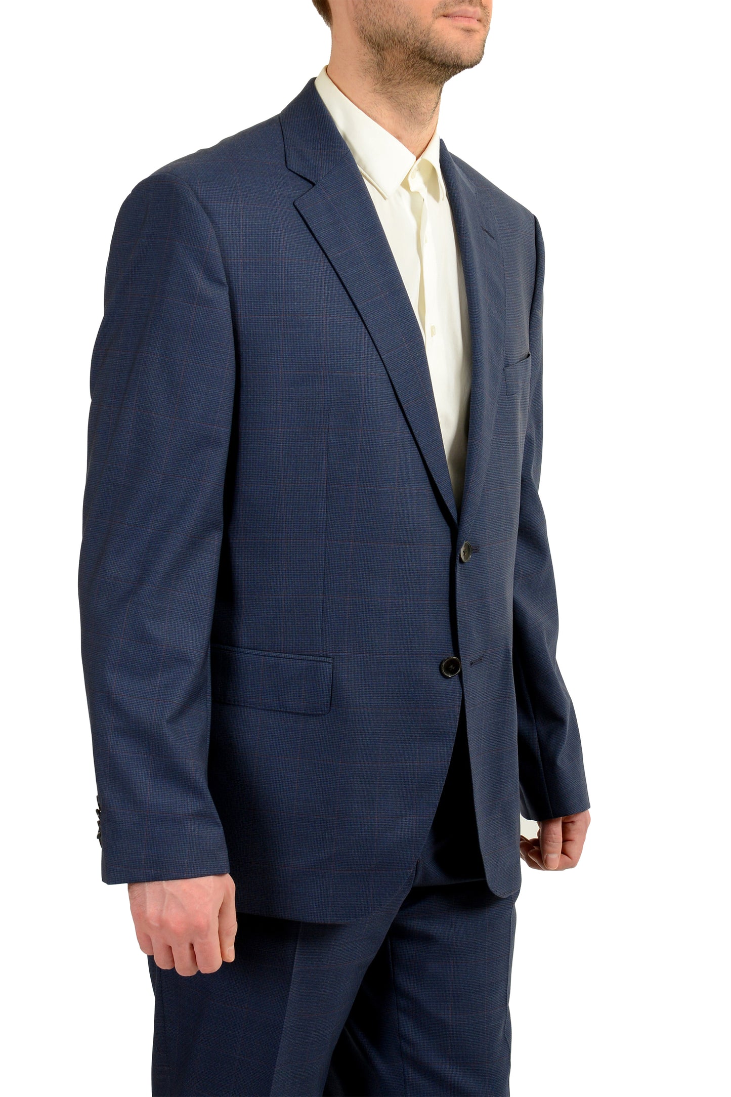 Hugo Boss Men's "Phoenix/Madisen" Comfort Fit Plaid 100% Wool Suit US 46S IT 56S