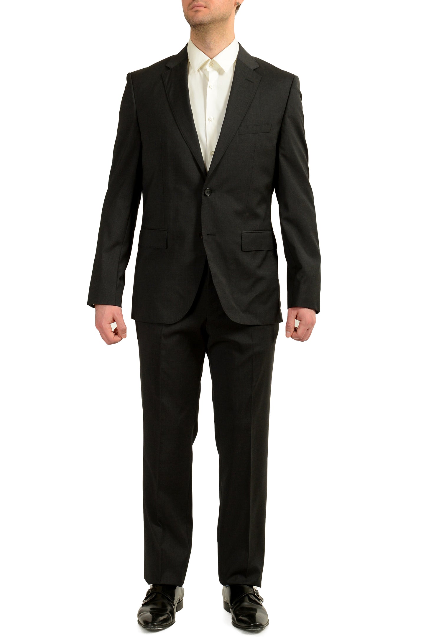 Hugo Boss Men's "Johnstons/Lenon1" Gray 100% Wool Two Button Suit US 42R IT 52R