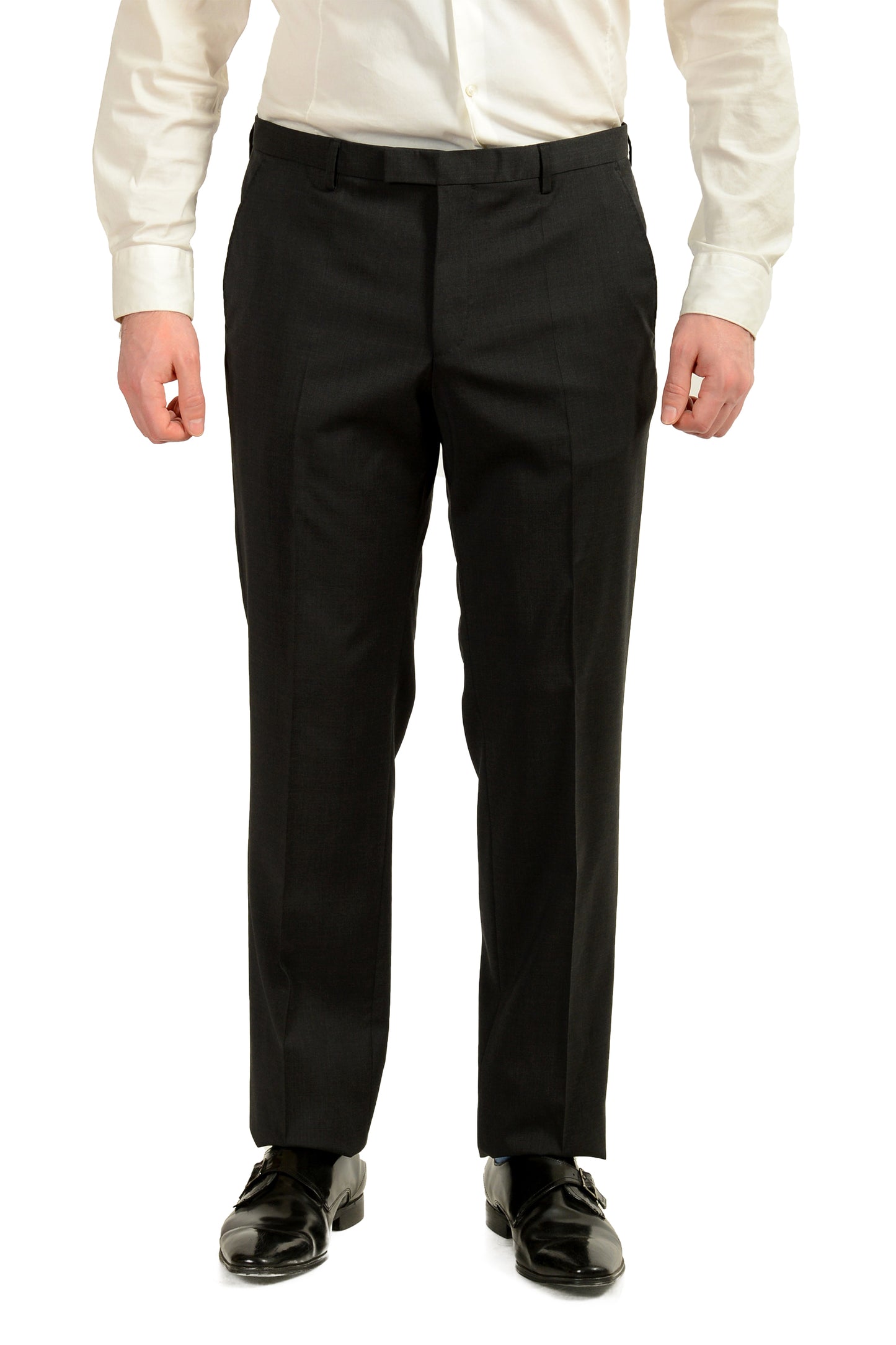 Hugo Boss Men's "Johnstons/Lenon1" Gray 100% Wool Two Button Suit US 42R IT 52R