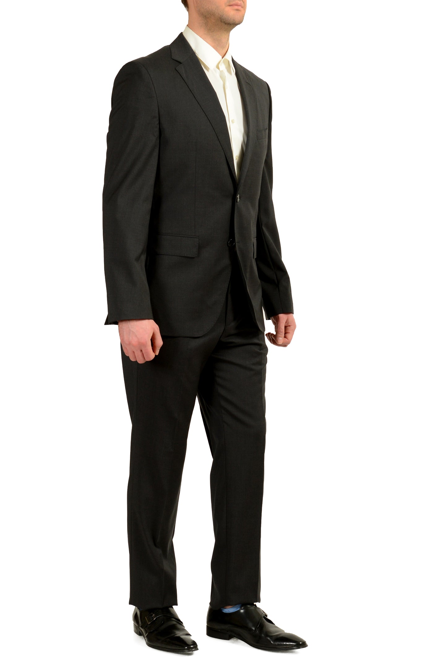 Hugo Boss Men's "Johnstons/Lenon1" Gray 100% Wool Two Button Suit US 42R IT 52R