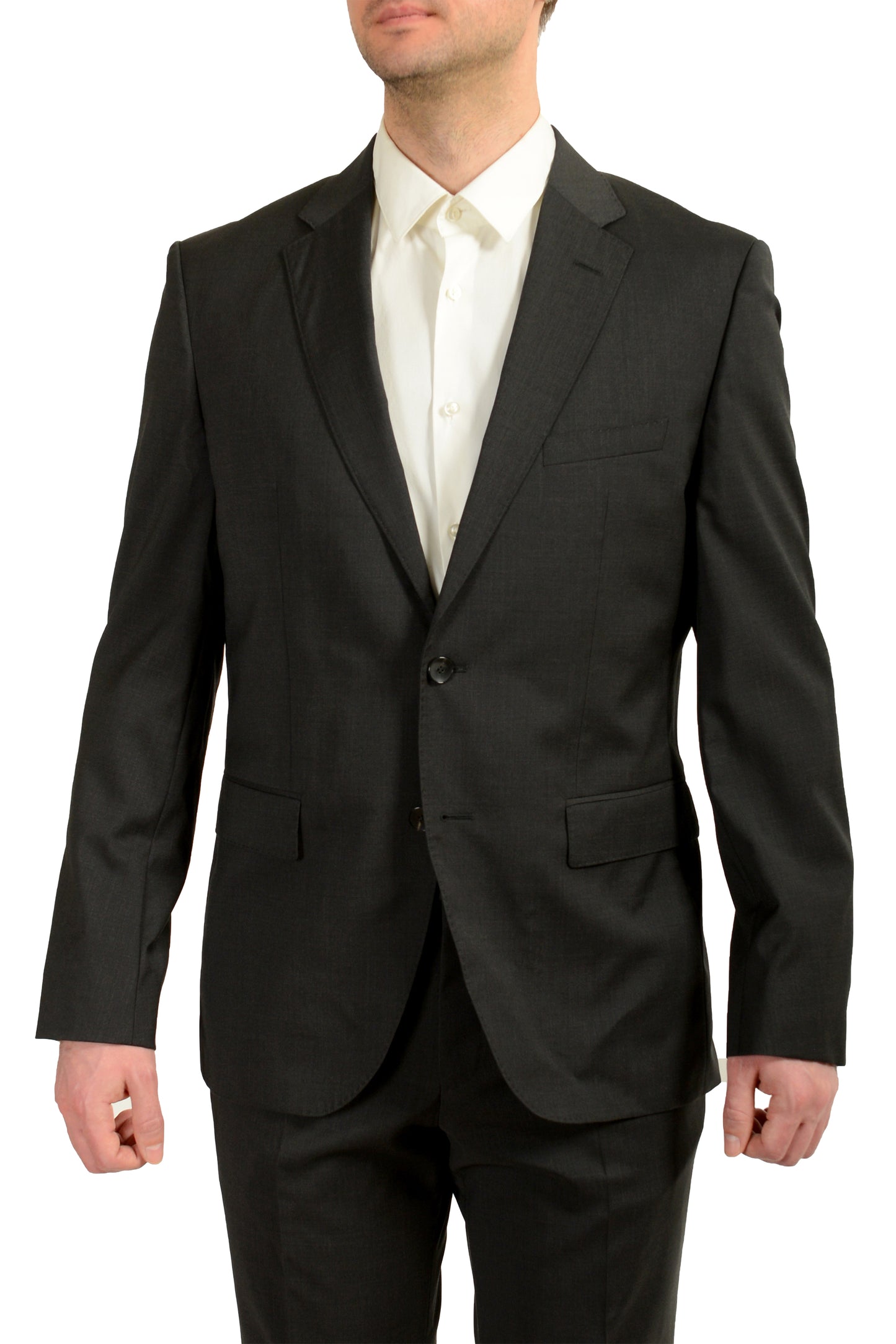 Hugo Boss Men's "Johnstons/Lenon1" Gray 100% Wool Two Button Suit US 42R IT 52R