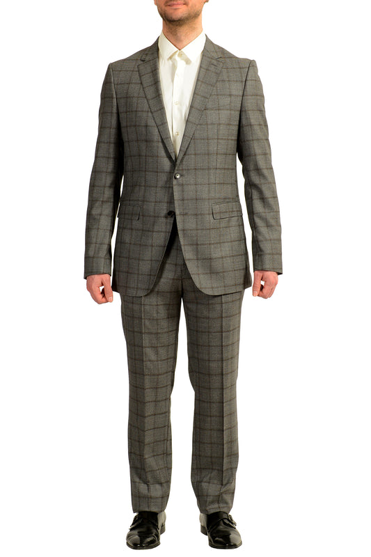 Hugo Boss Men's "Novan5/Ben2" Slim Fit Gray Plaid 100% Wool Suit US 36R IT 46R