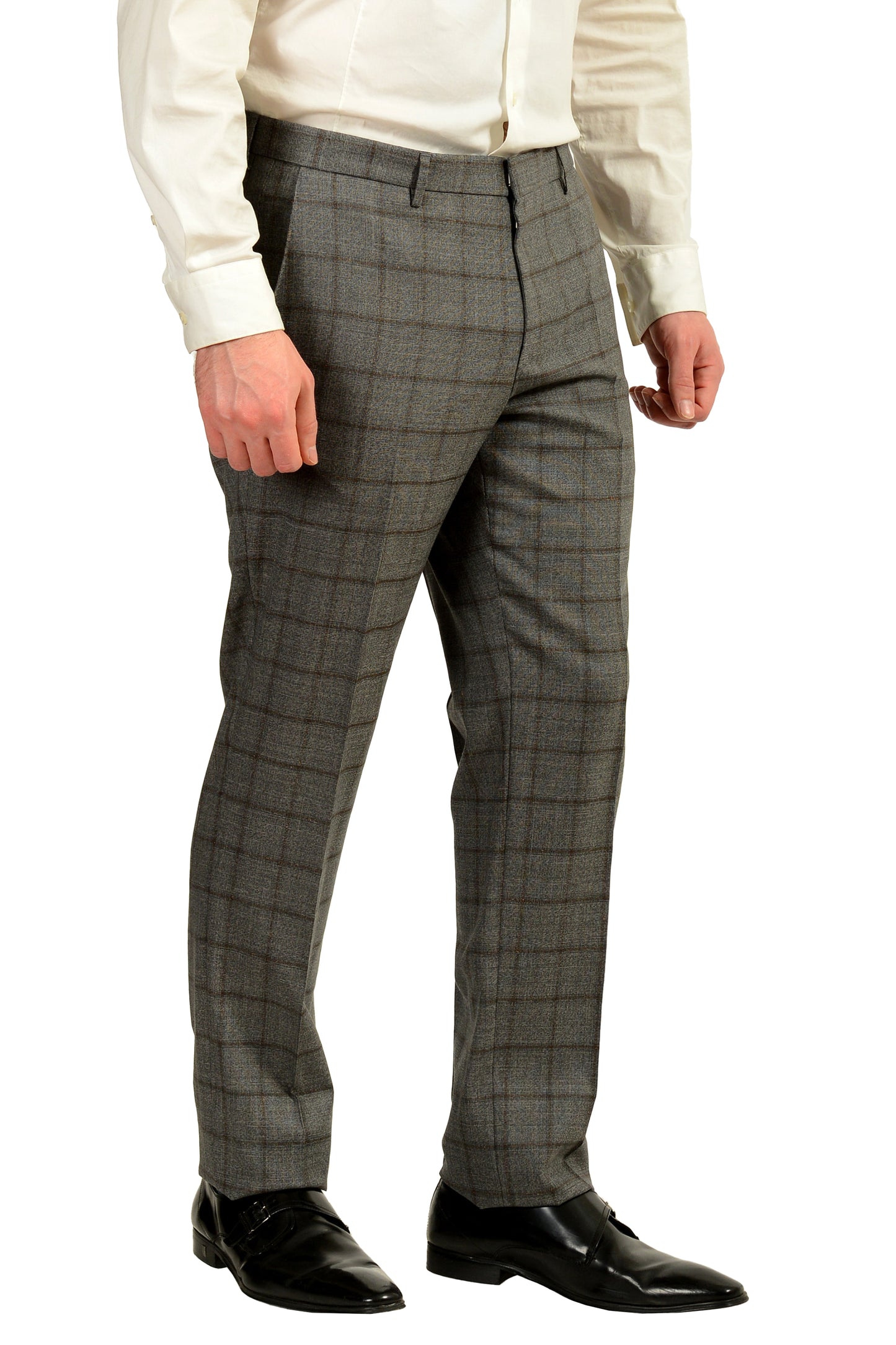 Hugo Boss Men's "Novan5/Ben2" Slim Fit Gray Plaid 100% Wool Suit US 36R IT 46R