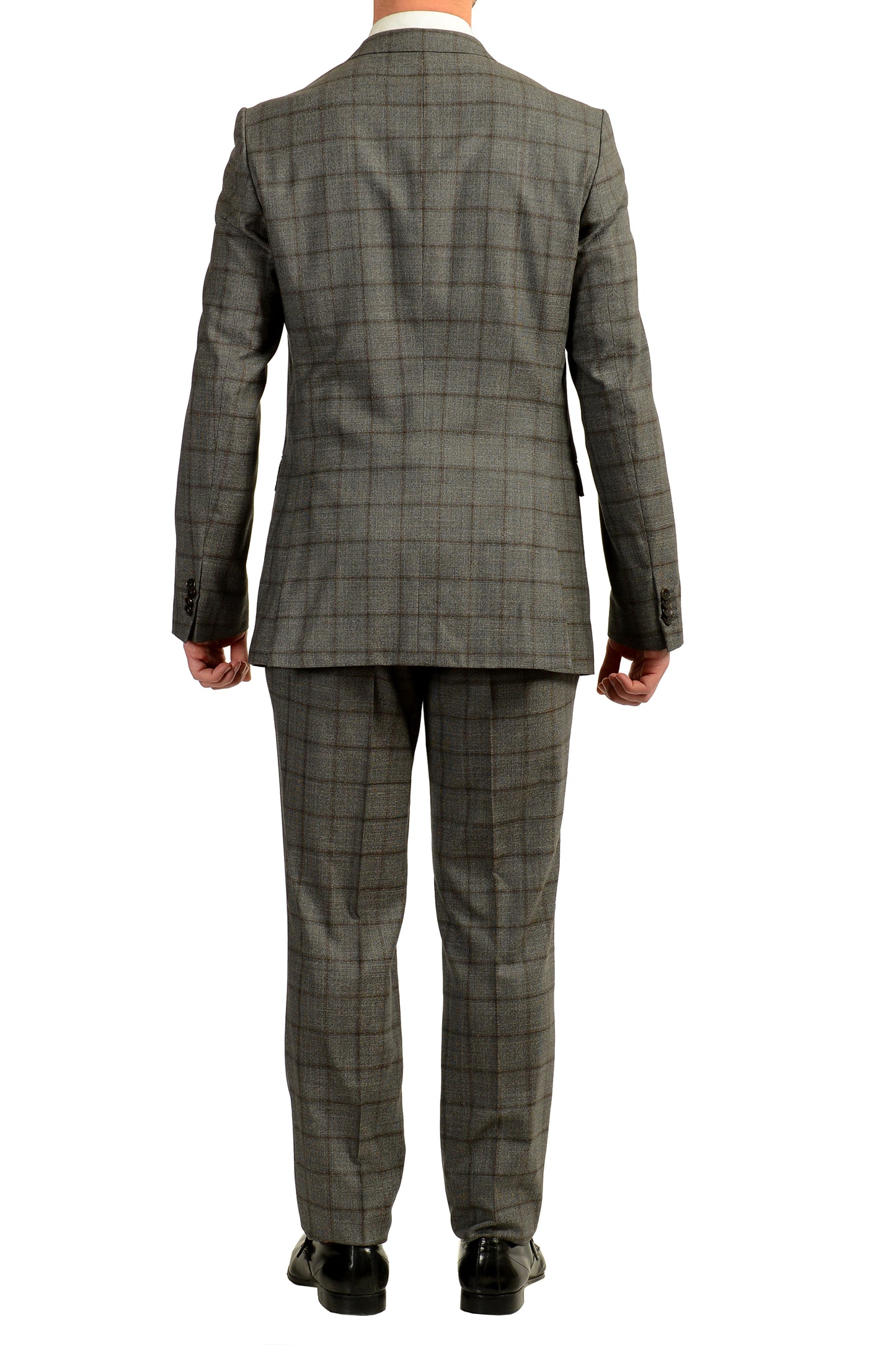 Hugo Boss Men's "Novan5/Ben2" Slim Fit Gray Plaid 100% Wool Suit US 36R IT 46R