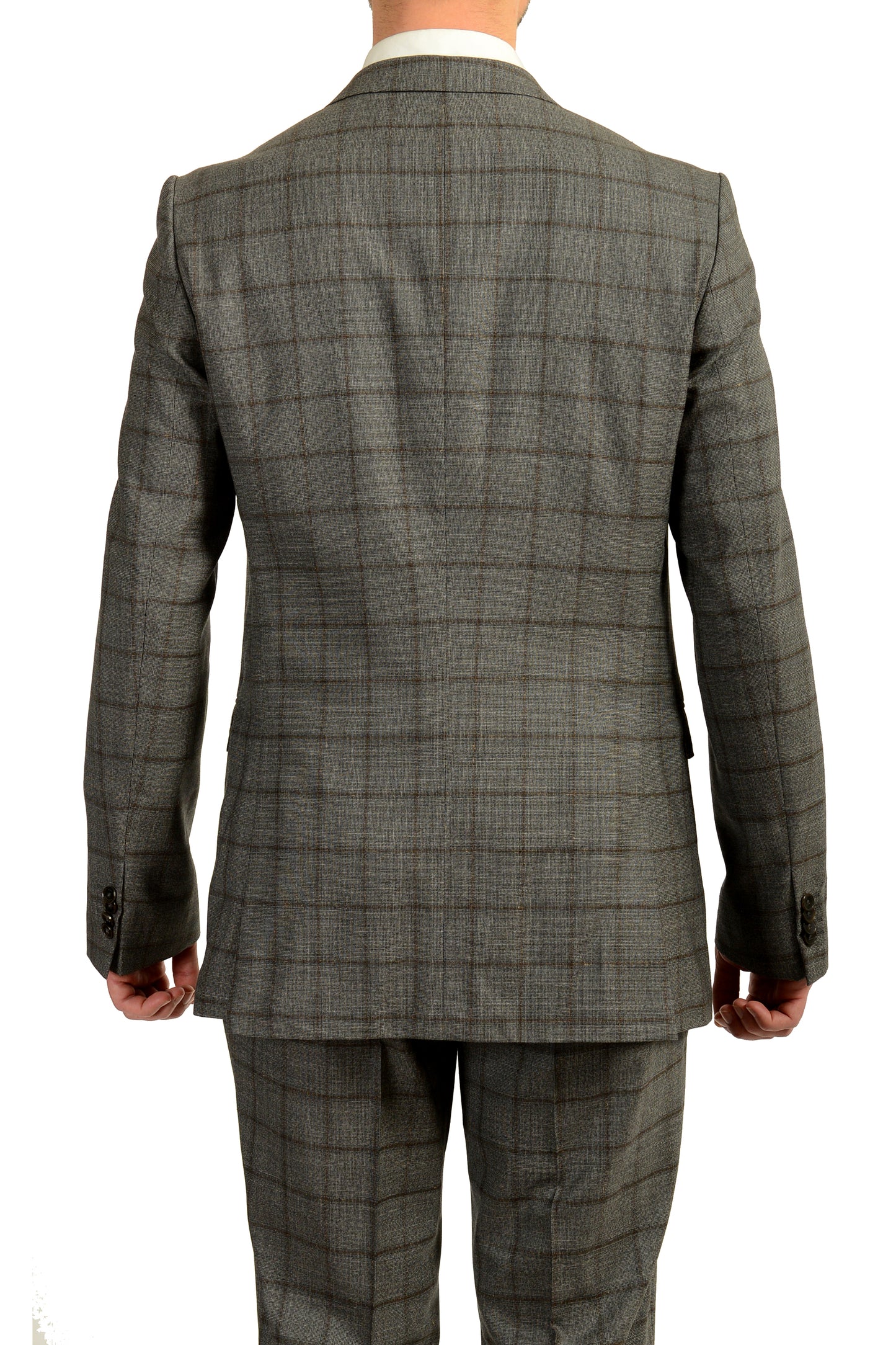 Hugo Boss Men's "Novan5/Ben2" Slim Fit Gray Plaid 100% Wool Suit US 36R IT 46R