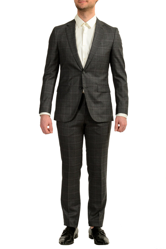 Hugo Boss Men's "Novan6/Ben2" Slim Fit Gray Plaid 100% Wool Suit US 38R IT 48R