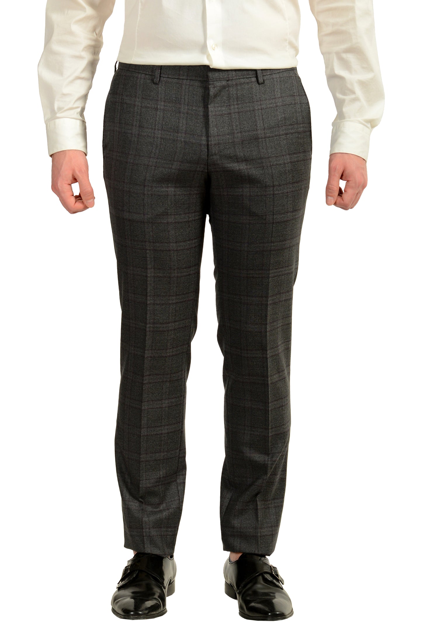 Hugo Boss Men's "Novan6/Ben2" Slim Fit Gray Plaid 100% Wool Suit US 38R IT 48R