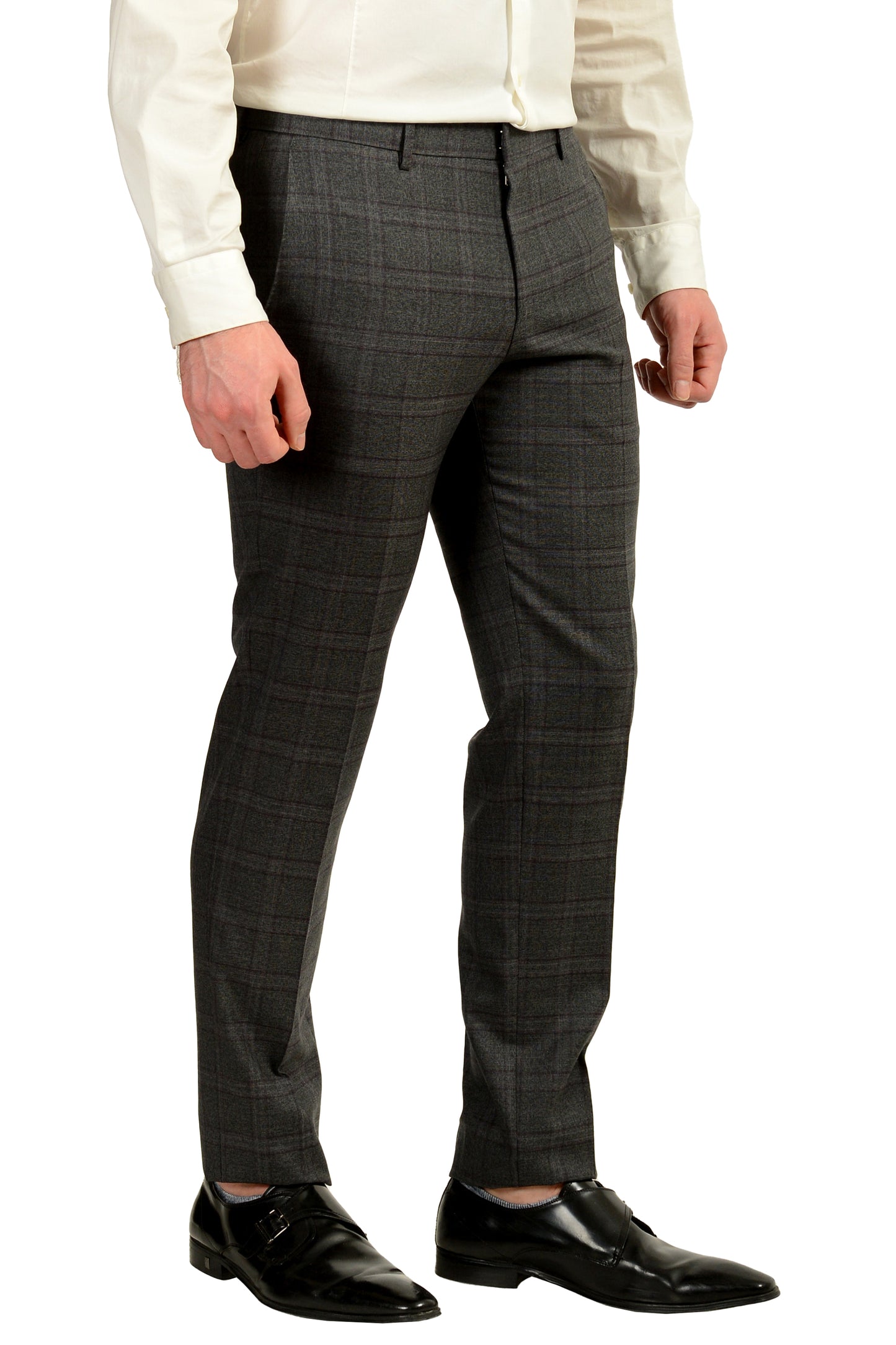 Hugo Boss Men's "Novan6/Ben2" Slim Fit Gray Plaid 100% Wool Suit US 38R IT 48R