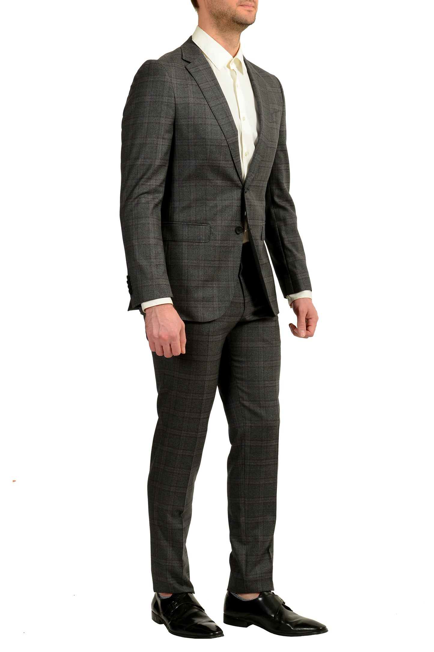 Hugo Boss Men's "Novan6/Ben2" Slim Fit Gray Plaid 100% Wool Suit US 38R IT 48R