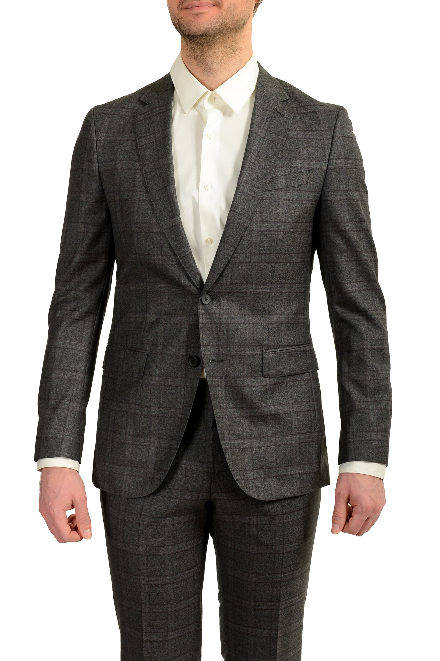 Hugo Boss Men's "Novan6/Ben2" Slim Fit Gray Plaid 100% Wool Suit US 38R IT 48R