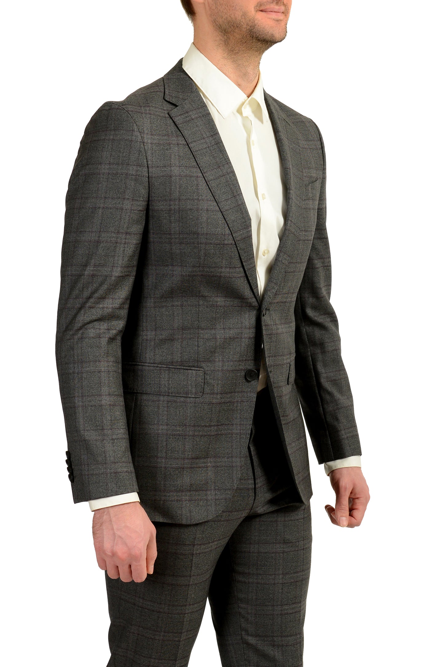 Hugo Boss Men's "Novan6/Ben2" Slim Fit Gray Plaid 100% Wool Suit US 38R IT 48R