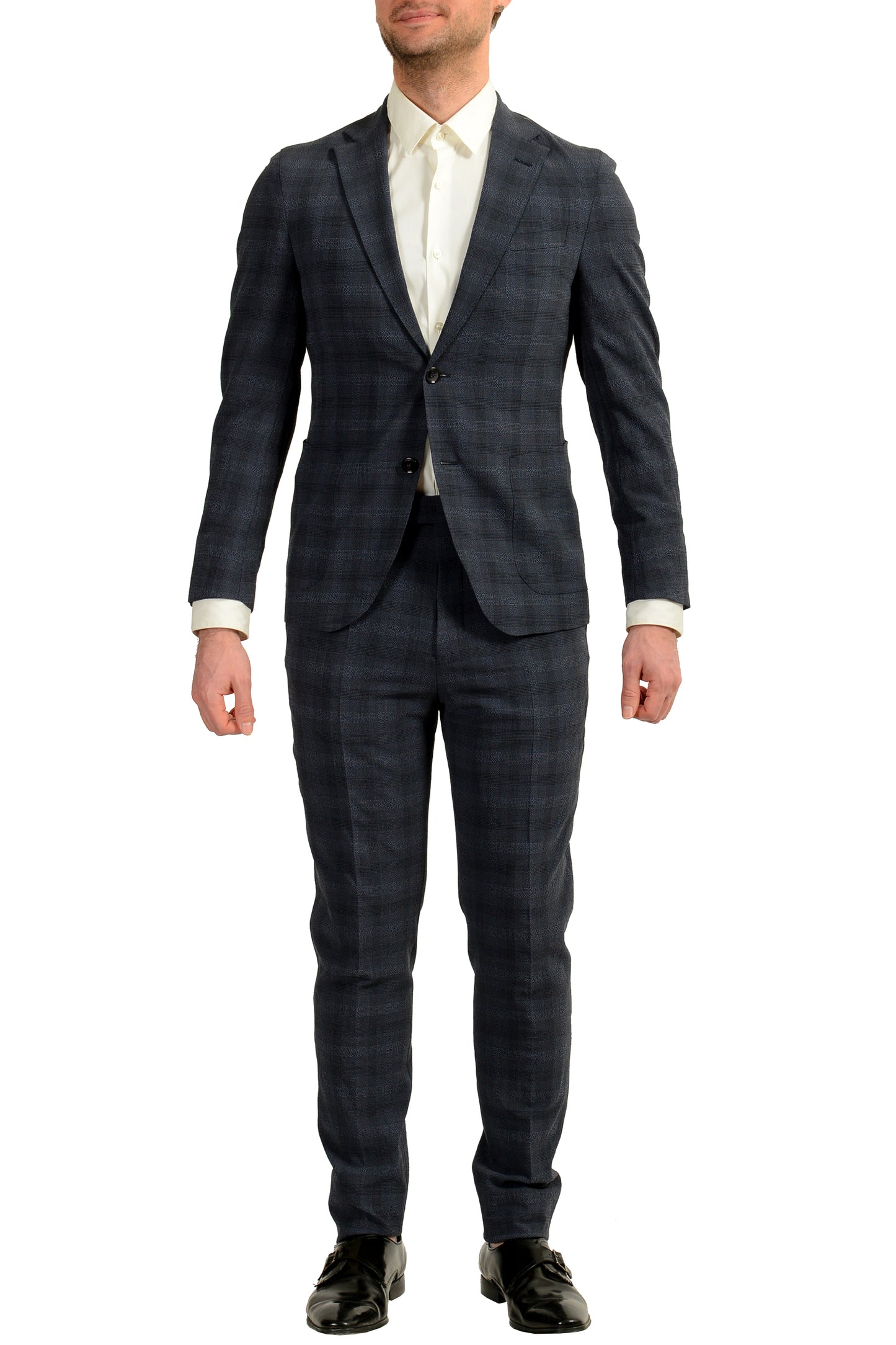 Hugo Boss Men's "T-Novem/Brite" Plaid Wool Silk Two Button Suit US 46R IT 56R