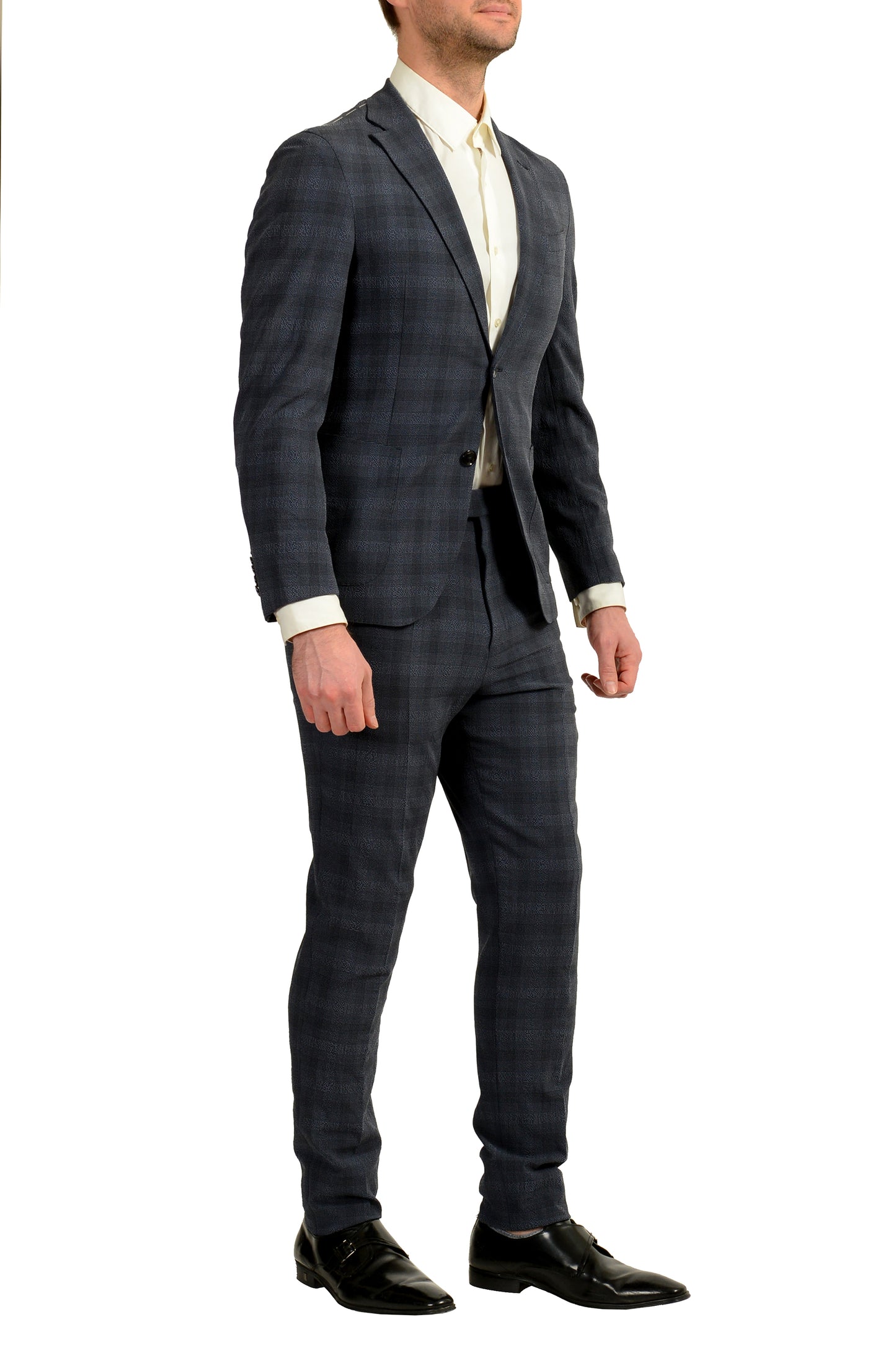 Hugo Boss Men's "T-Novem/Brite" Plaid Wool Silk Two Button Suit US 46R IT 56R
