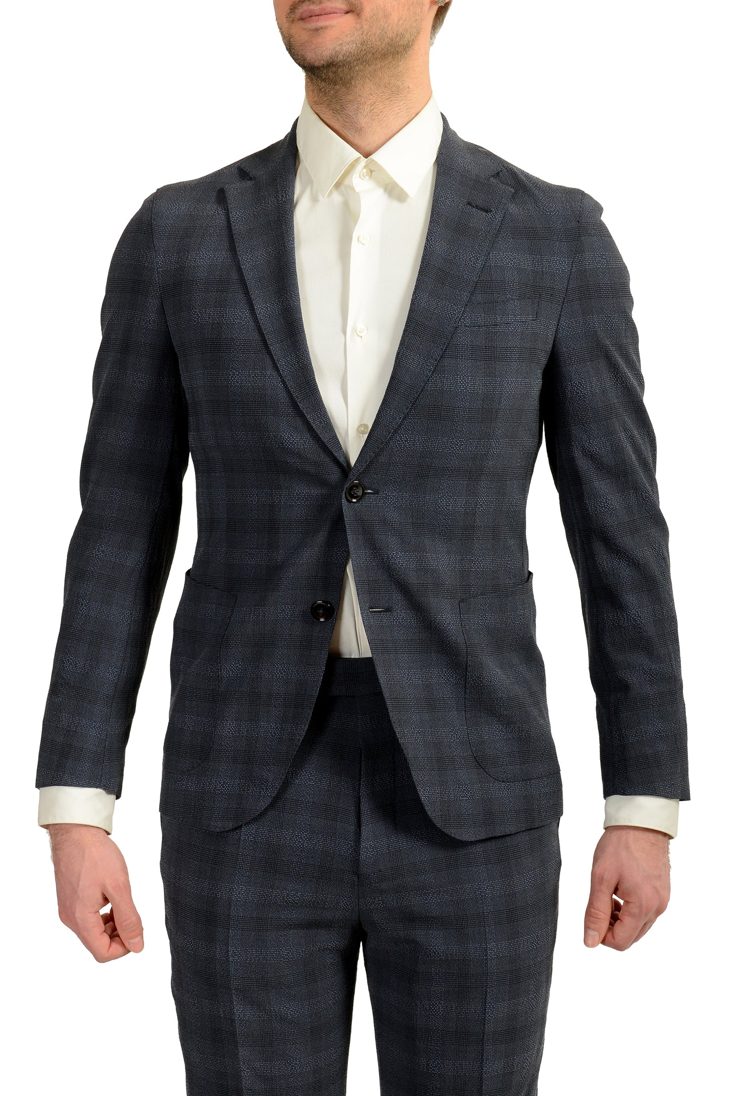 Hugo Boss Men's "T-Novem/Brite" Plaid Wool Silk Two Button Suit US 46R IT 56R