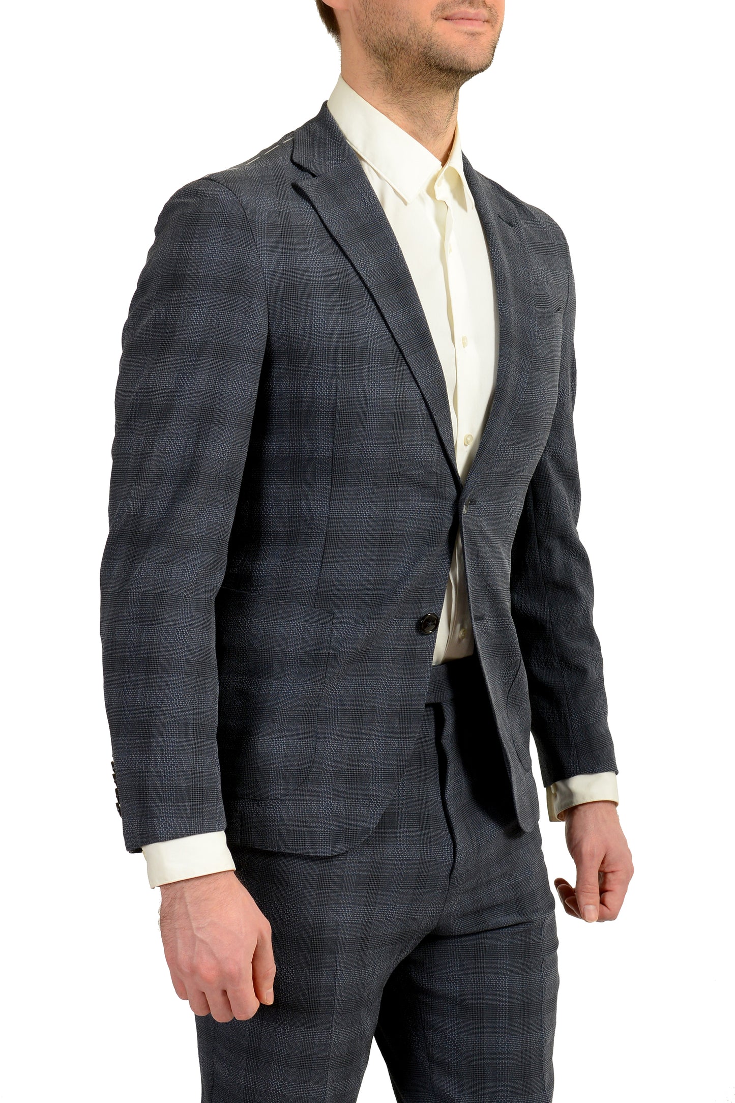 Hugo Boss Men's "T-Novem/Brite" Plaid Wool Silk Two Button Suit US 46R IT 56R