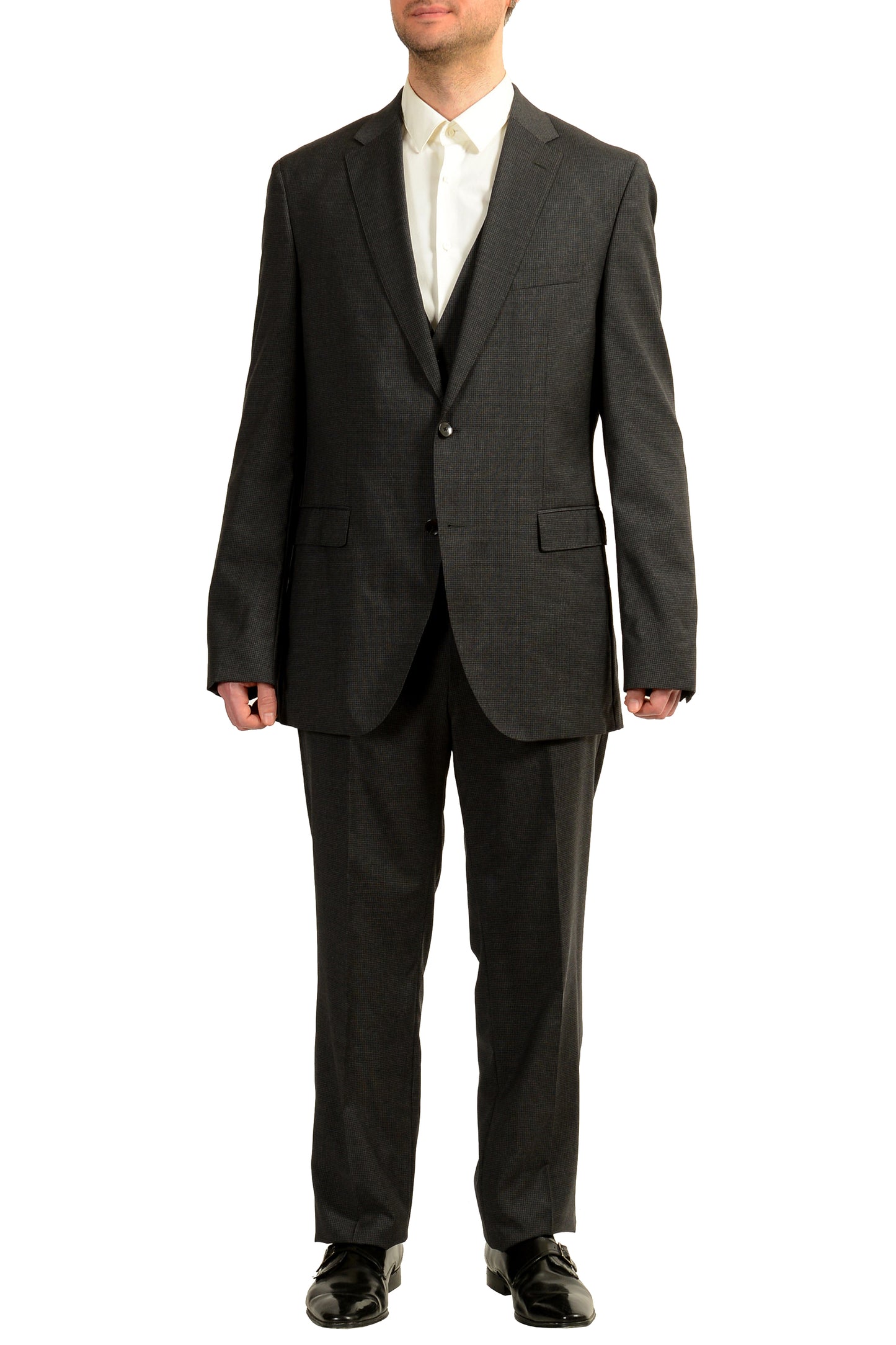 Hugo Boss Men's "Jerron/Lenon1 WE" Plaid 100% Wool 3 Piece Suit US 44L IT 54L