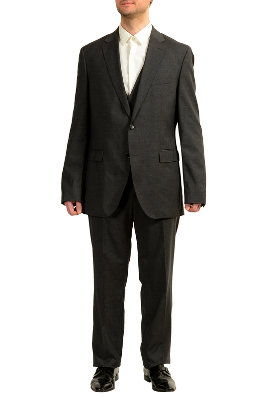 Hugo Boss Men's "Jerron/Lenon1 WE" Plaid 100% Wool 3 Piece Suit US 44L IT 54L