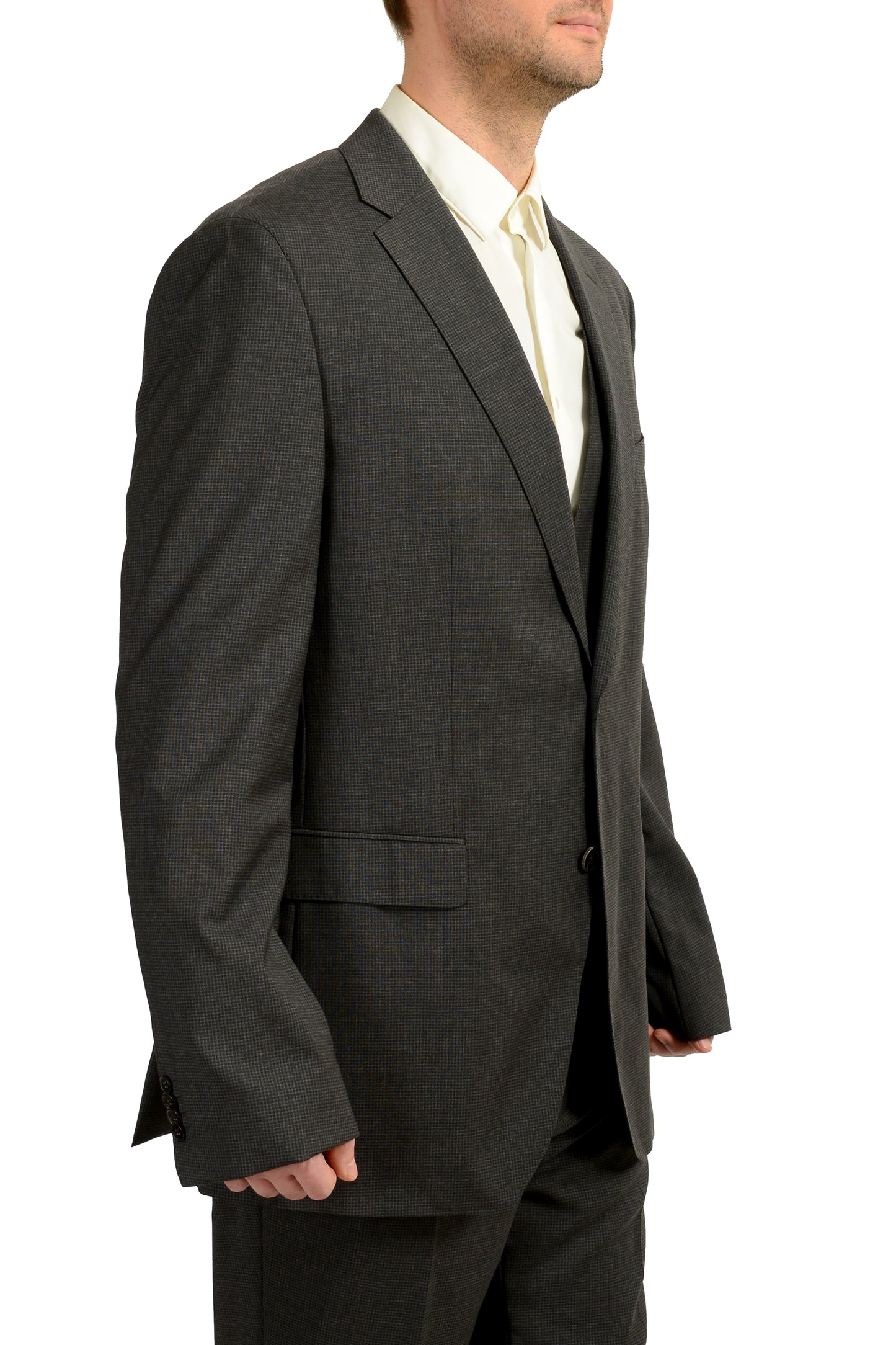 Hugo Boss Men's "Jerron/Lenon1 WE" Plaid 100% Wool 3 Piece Suit US 44L IT 54L