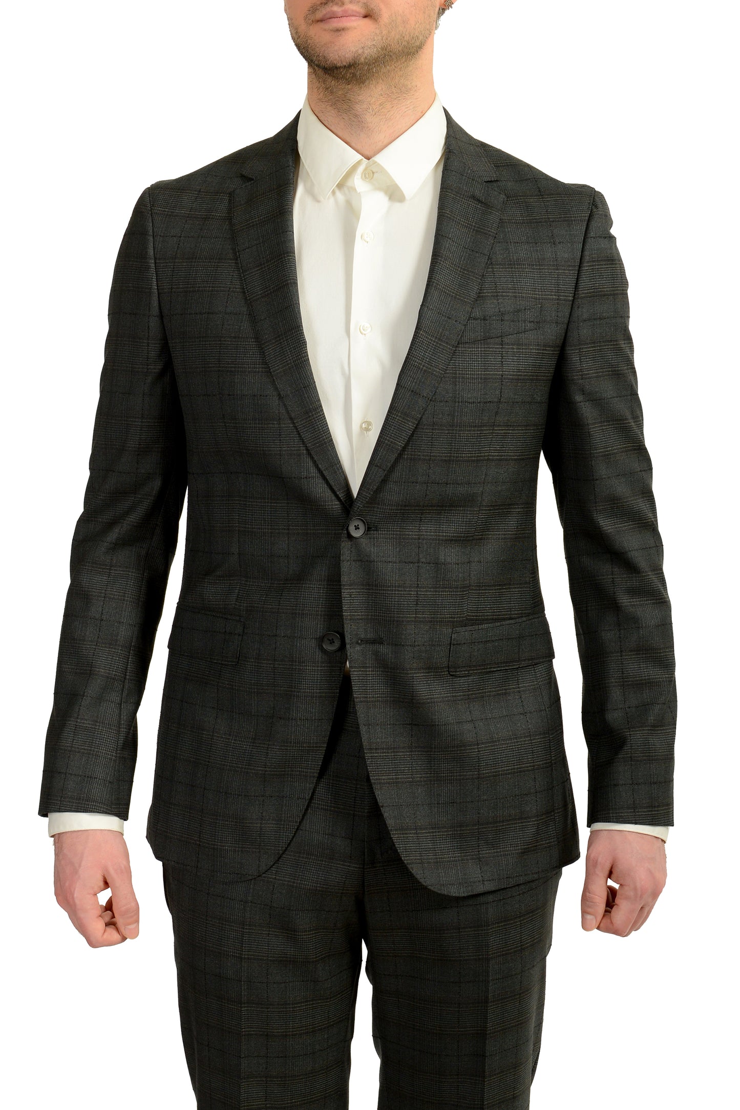 Hugo Boss Men's "Novan6/Ben2" Slim Fit Plaid 100% Wool Suit US 42L IT 52L