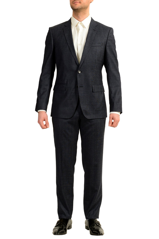 Hugo Boss Men's "Huge6/Genius5" Slim Fit 100% Wool Plaid Blue Suit US 40R IT 50R