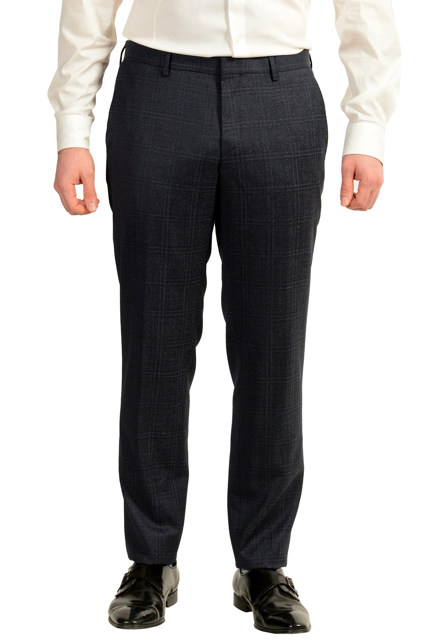 Hugo Boss Men's "Huge6/Genius5" Slim Fit 100% Wool Plaid Blue Suit US 40R IT 50R