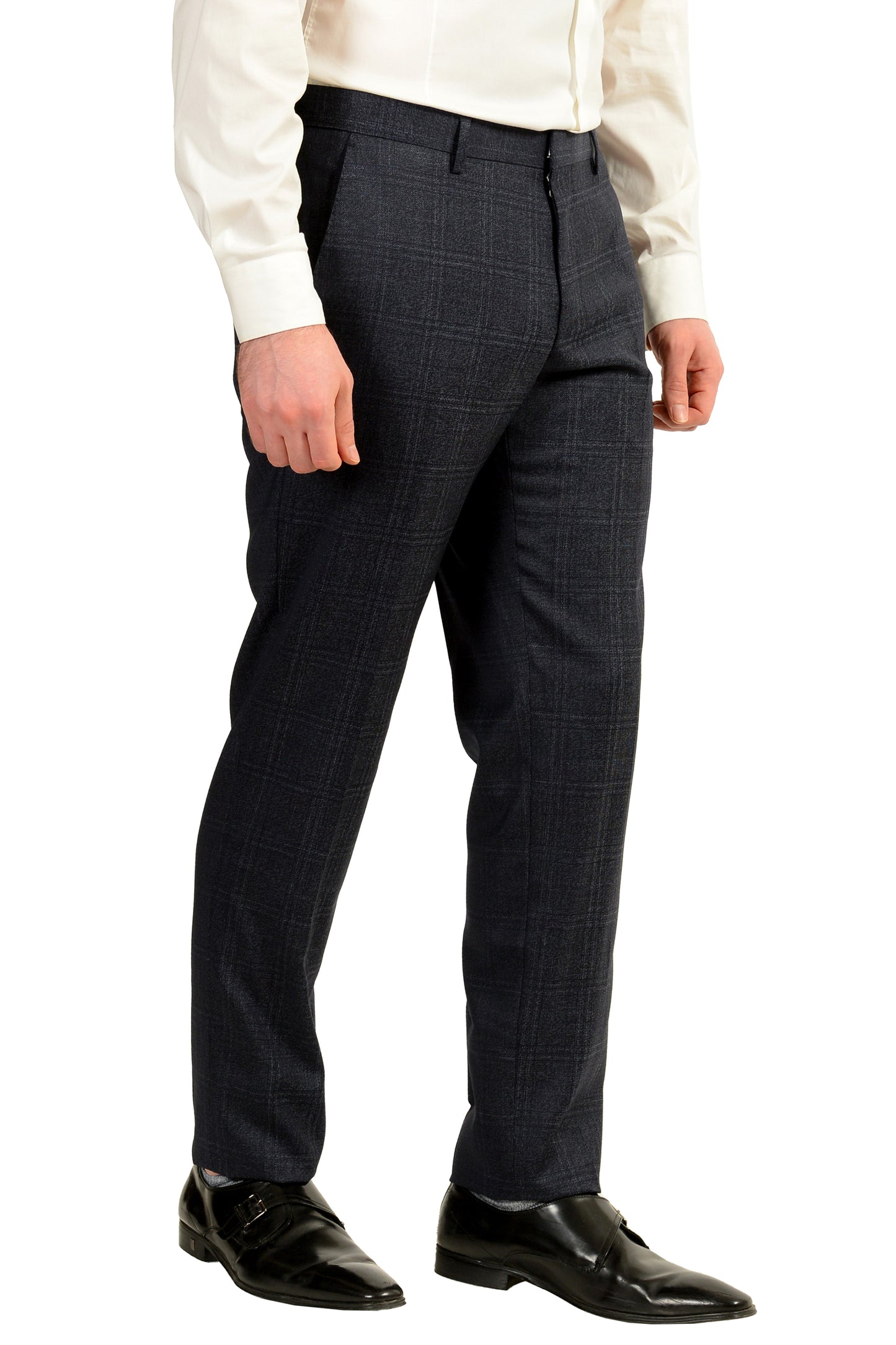 Hugo Boss Men's "Huge6/Genius5" Slim Fit 100% Wool Plaid Blue Suit US 40R IT 50R