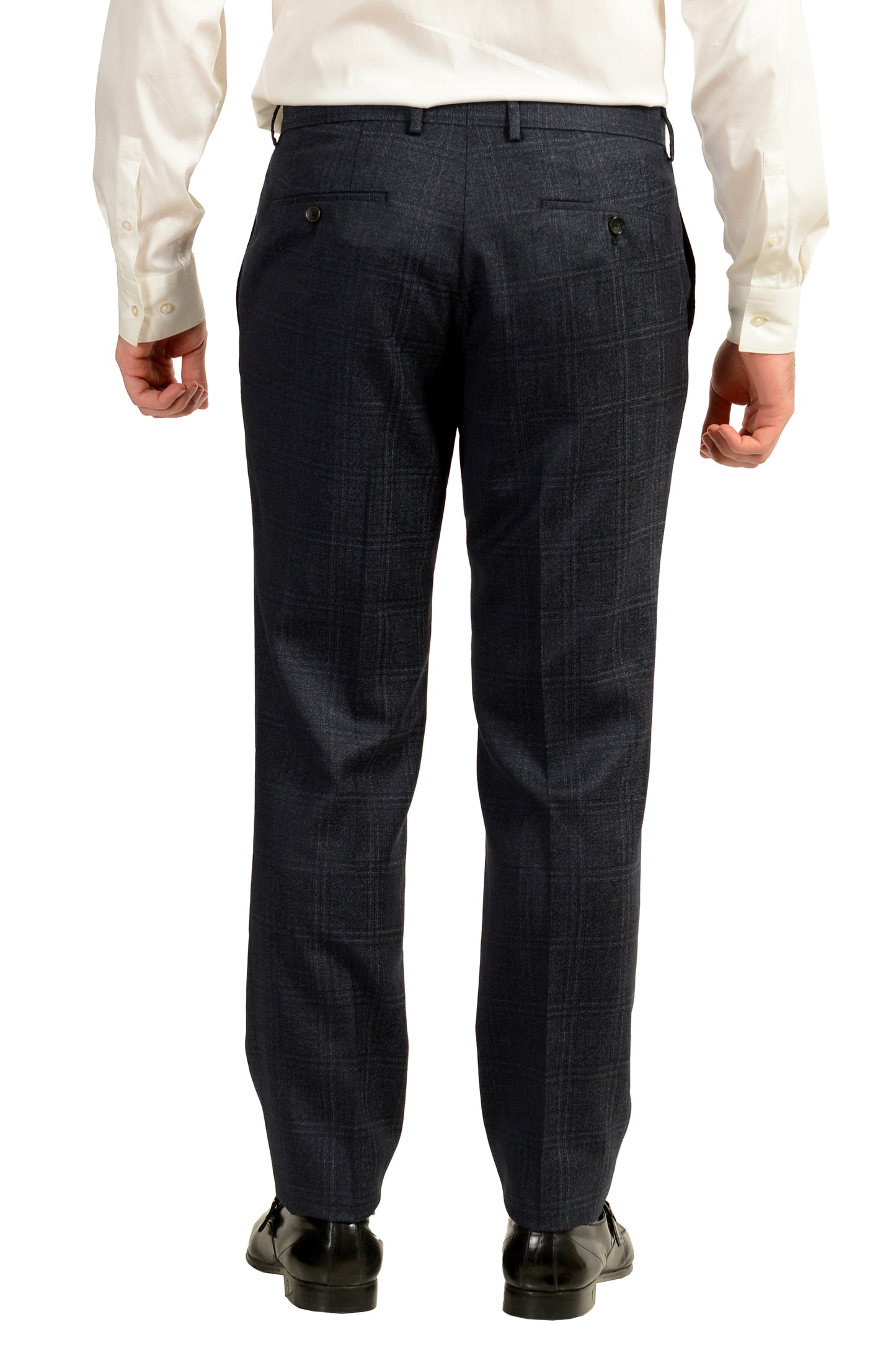 Hugo Boss Men's "Huge6/Genius5" Slim Fit 100% Wool Plaid Blue Suit US 40R IT 50R