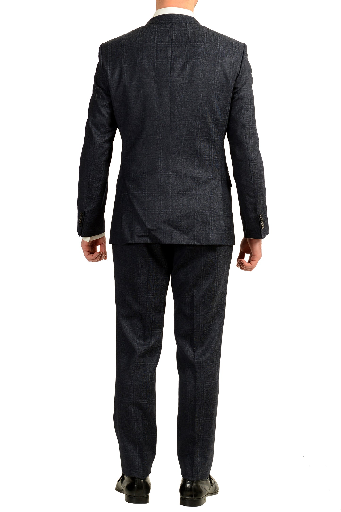 Hugo Boss Men's "Huge6/Genius5" Slim Fit 100% Wool Plaid Blue Suit US 36S IT 46S