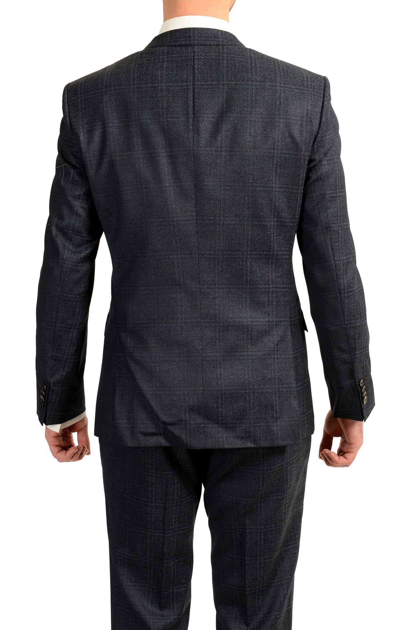 Hugo Boss Men's "Huge6/Genius5" Slim Fit 100% Wool Plaid Blue Suit US 40R IT 50R