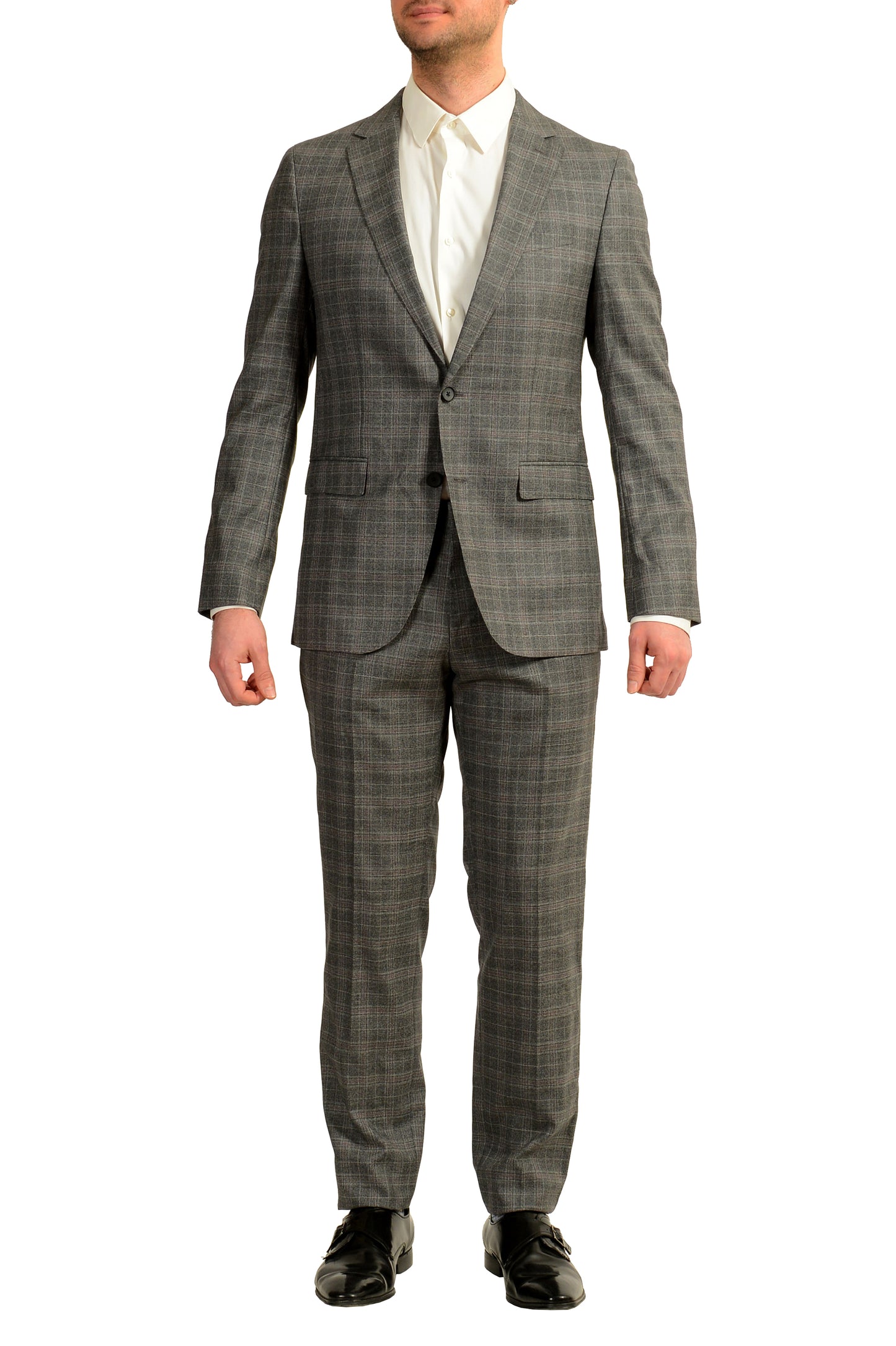 Hugo Boss Men's "Novan6/Ben2" Slim Fit 100% Wool Plaid Gray Suit US 40R IT 50R
