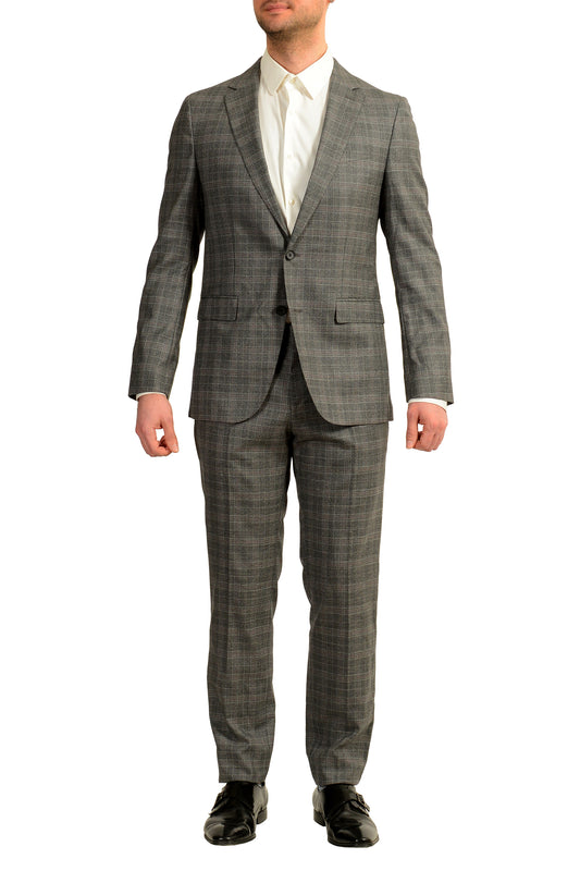 Hugo Boss Men's "Novan6/Ben2" Slim Fit 100% Wool Plaid Gray Suit US 40R IT 50R