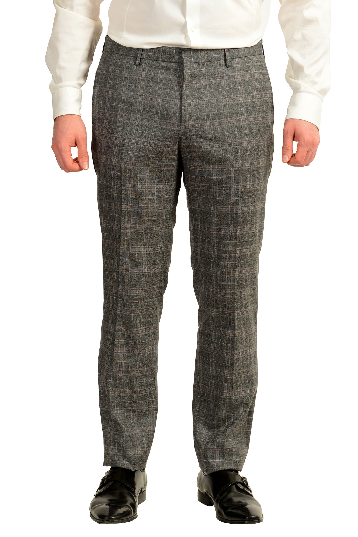 Hugo Boss Men's "Novan6/Ben2" Slim Fit 100% Wool Plaid Gray Suit US 40R IT 50R
