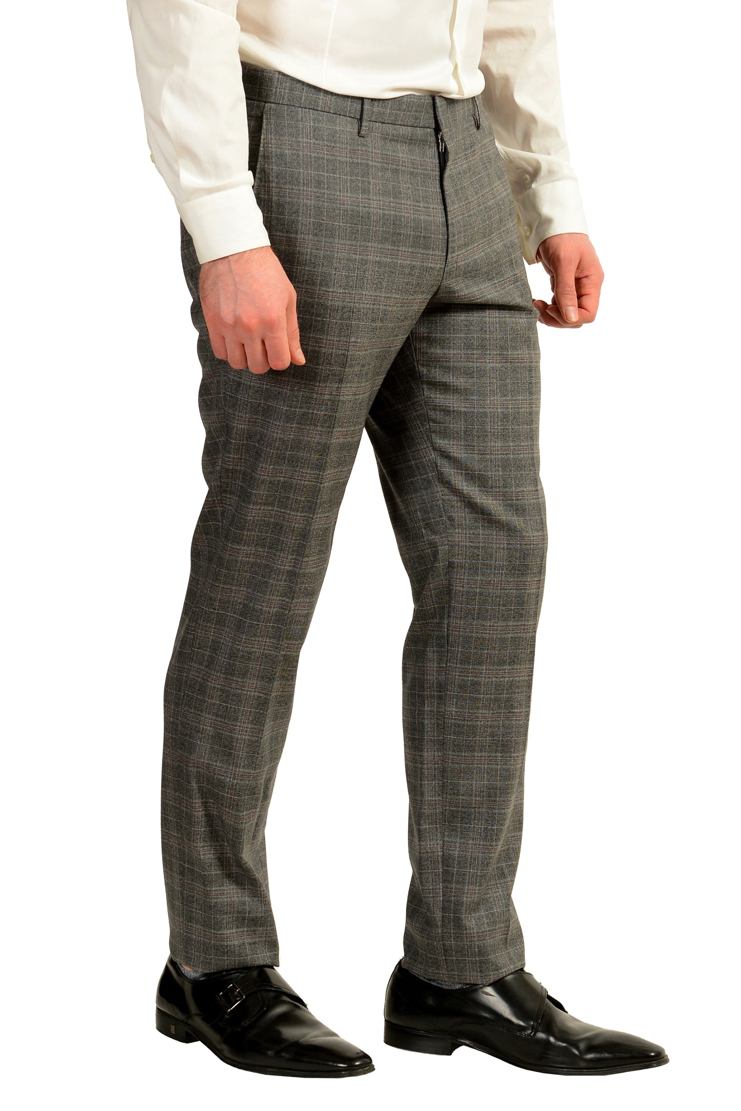 Hugo Boss Men's "Novan6/Ben2" Slim Fit 100% Wool Plaid Gray Suit US 40R IT 50R