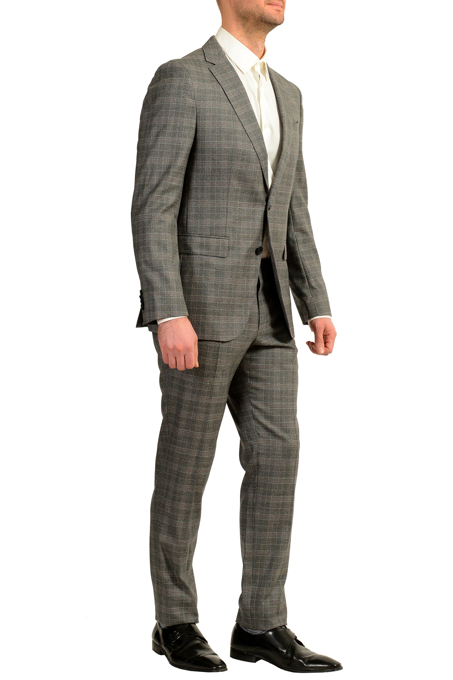 Hugo Boss Men's "Novan6/Ben2" Slim Fit 100% Wool Plaid Gray Suit US 40R IT 50R