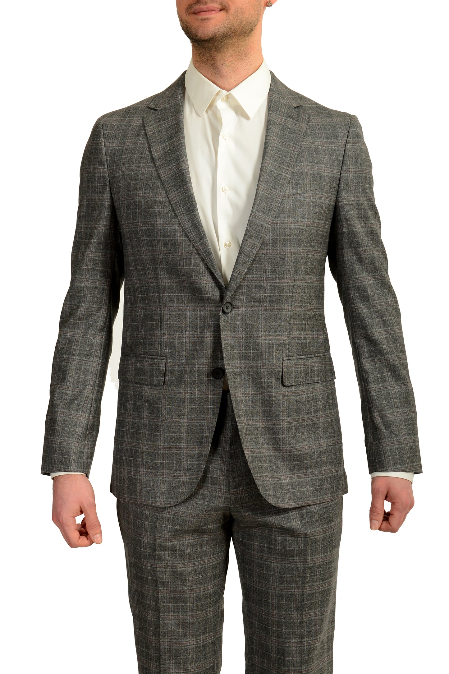 Hugo Boss Men's "Novan6/Ben2" Slim Fit 100% Wool Plaid Gray Suit US 40R IT 50R