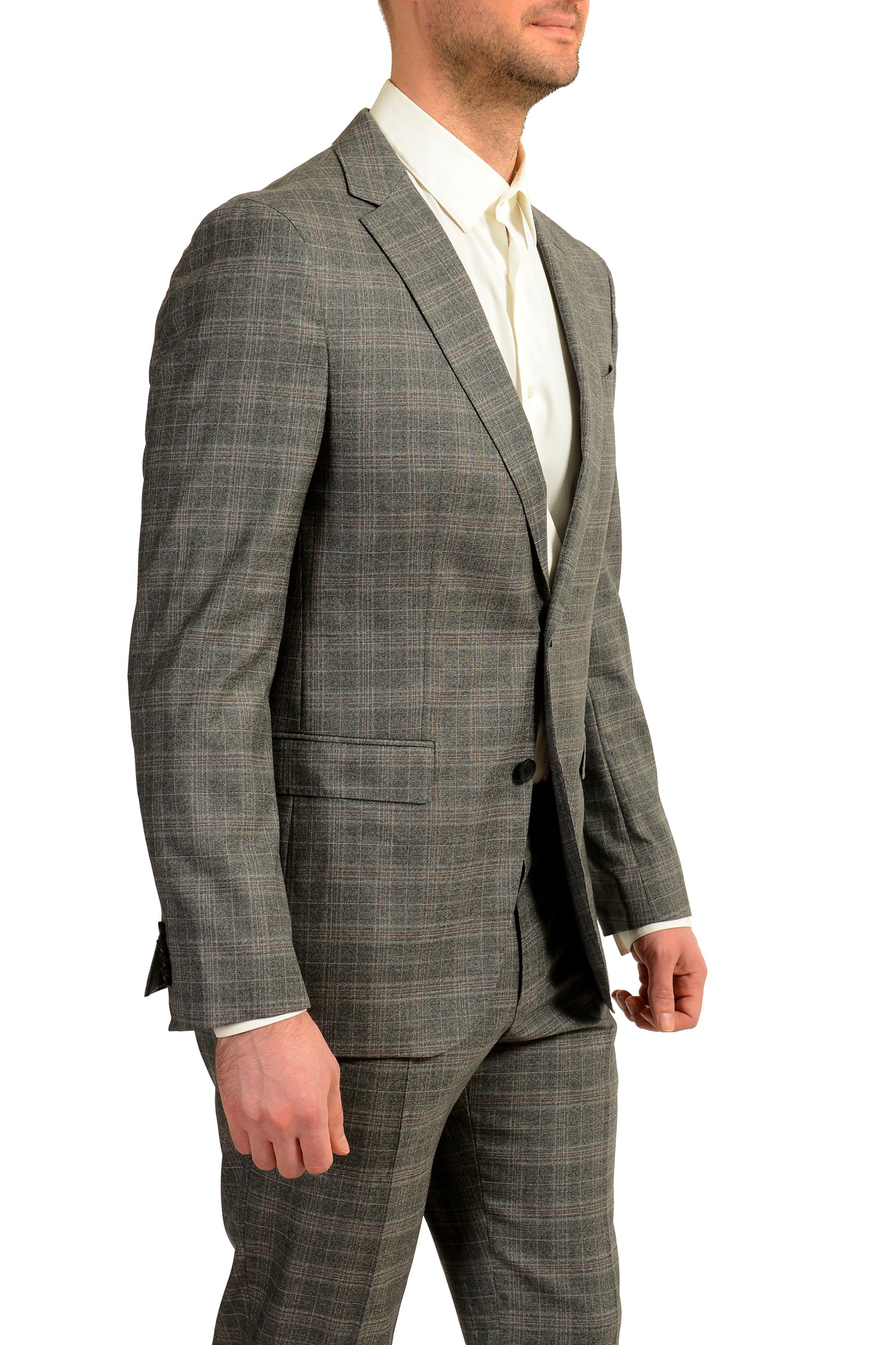 Hugo Boss Men's "Novan6/Ben2" Slim Fit 100% Wool Plaid Gray Suit US 40R IT 50R