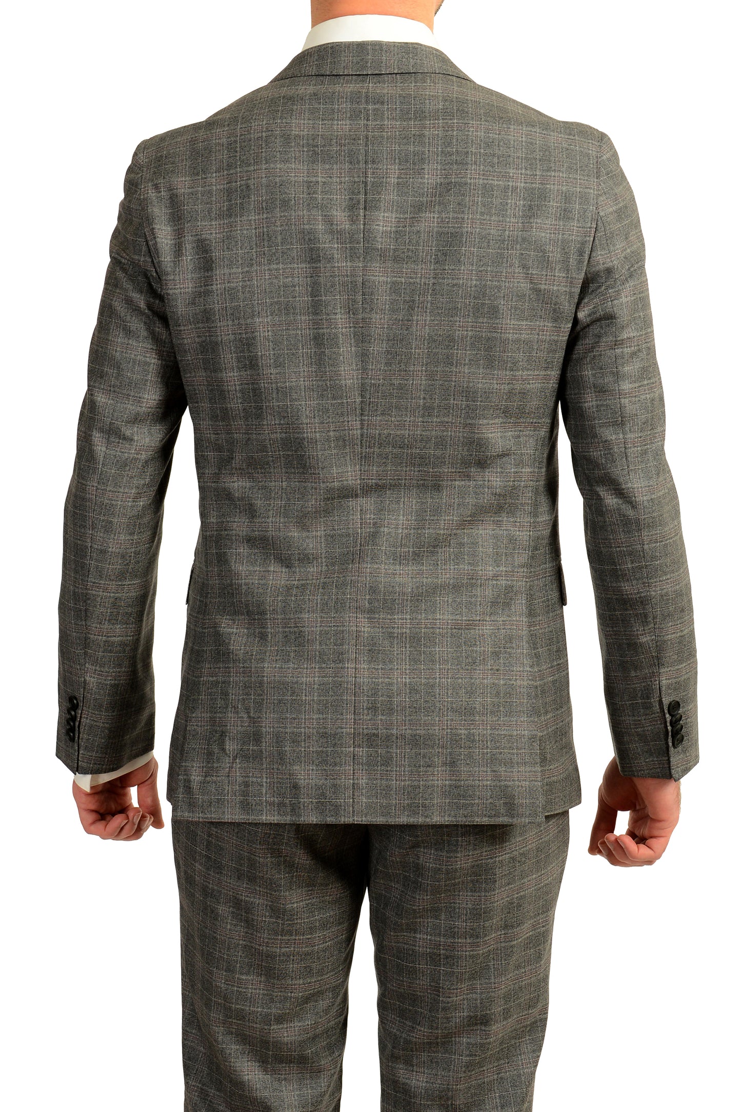 Hugo Boss Men's "Novan6/Ben2" Slim Fit 100% Wool Plaid Gray Suit US 40R IT 50R