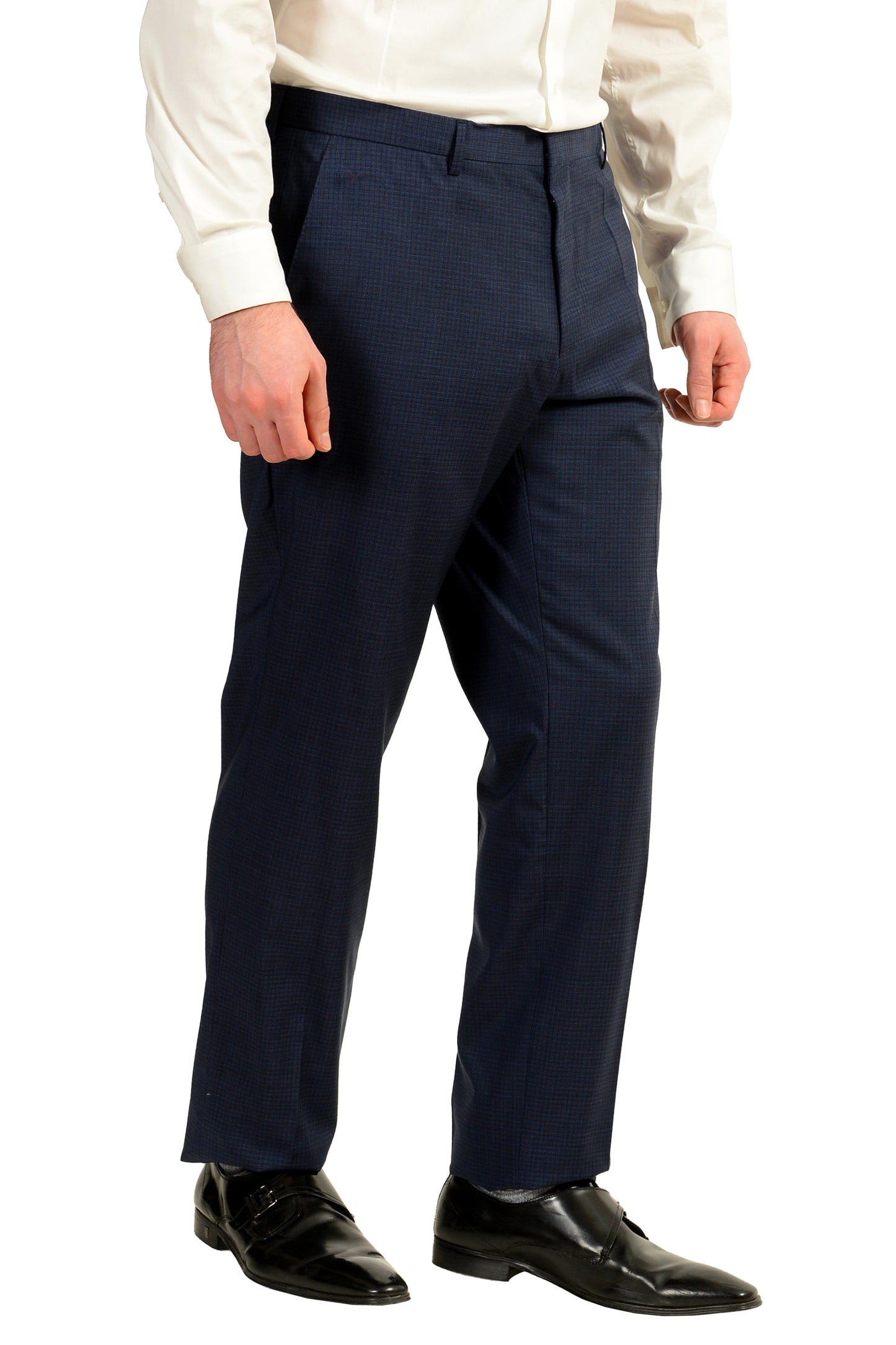 Hugo Boss Men's "Huge6/Genius5" Slim Fit 100% Wool Plaid Blue Suit US 44R IT 54R