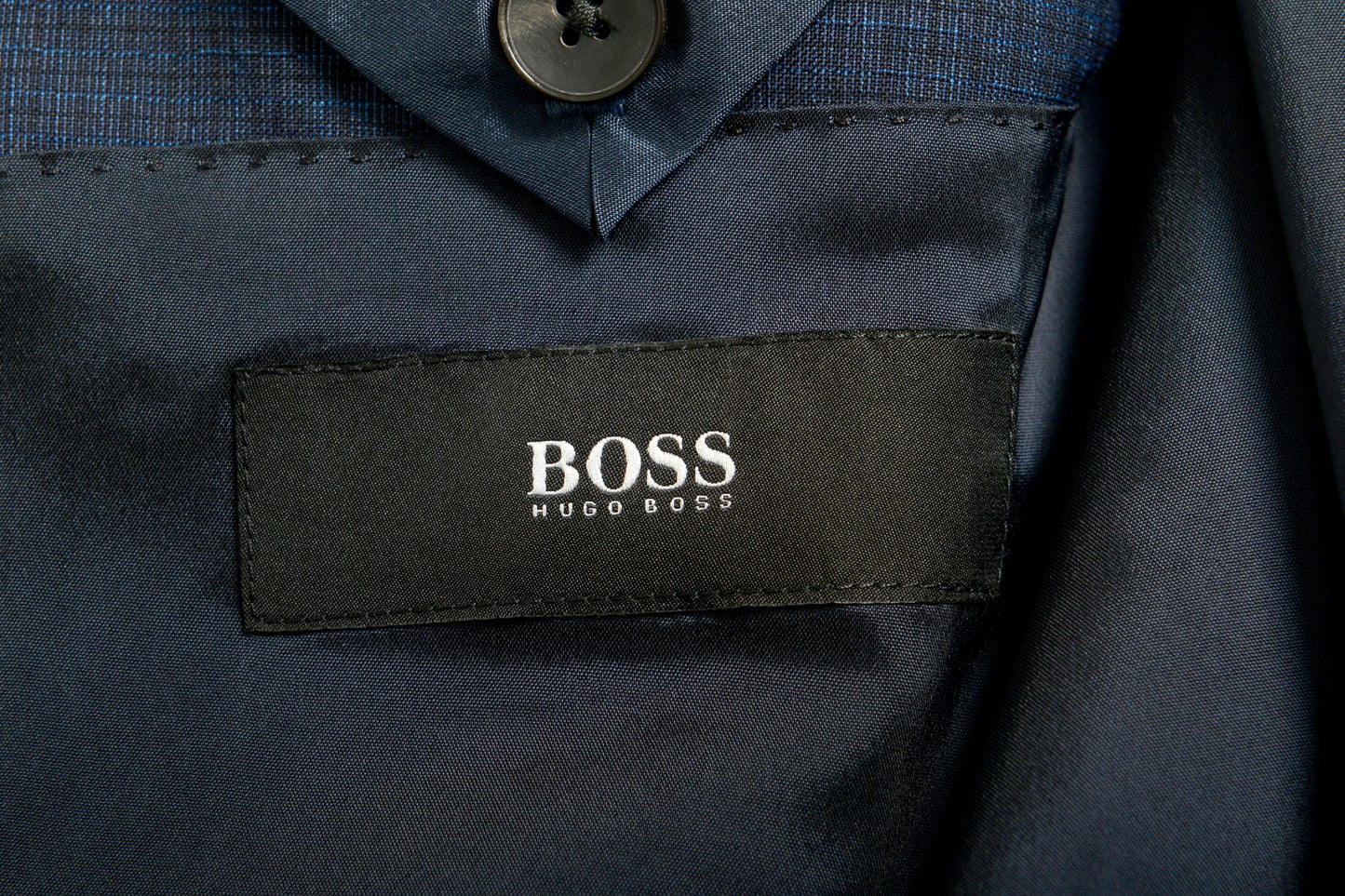 Hugo Boss Men's "Huge6/Genius5" Slim Fit 100% Wool Plaid Blue Suit US 44R IT 54R